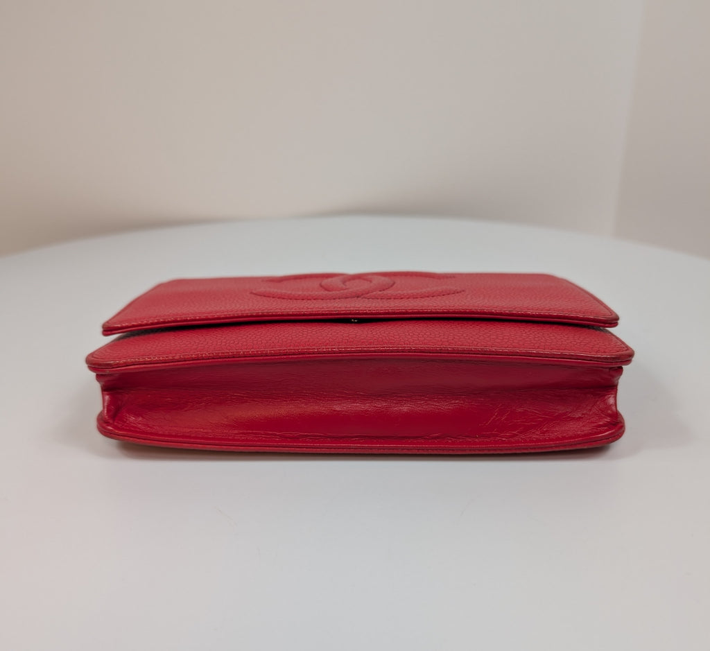 Chanel Red Stitched Logo Wallet on Chain (WOC)