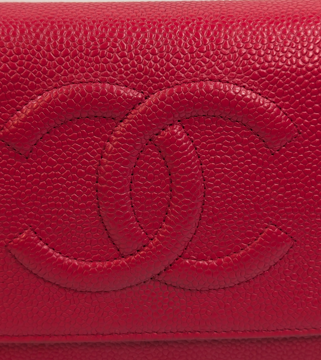 Chanel Red Stitched Logo Wallet on Chain (WOC)