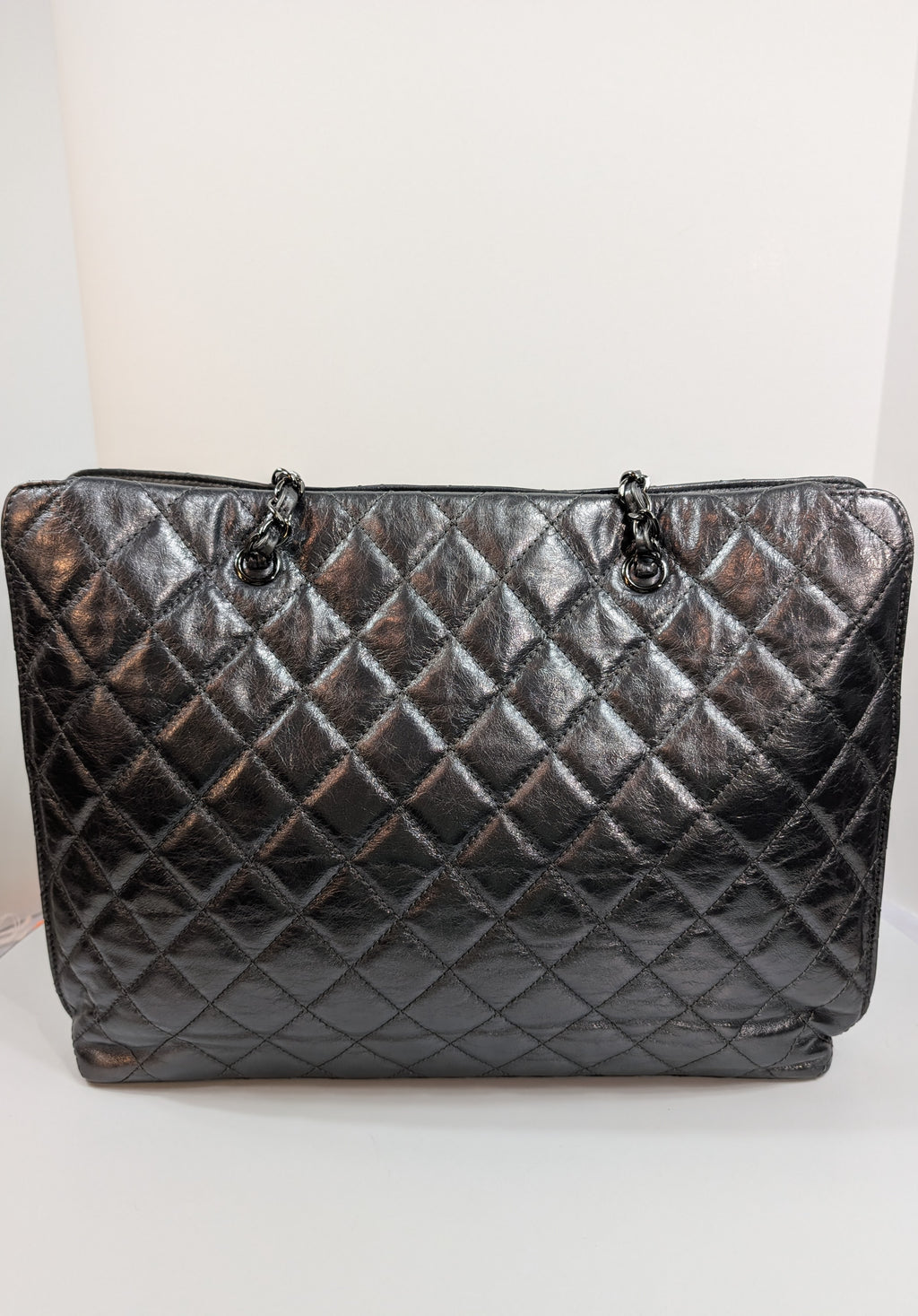 Chanel Reissue 2.55 Dark Grey Anthracite Shopping Tote in Aged Calfskin