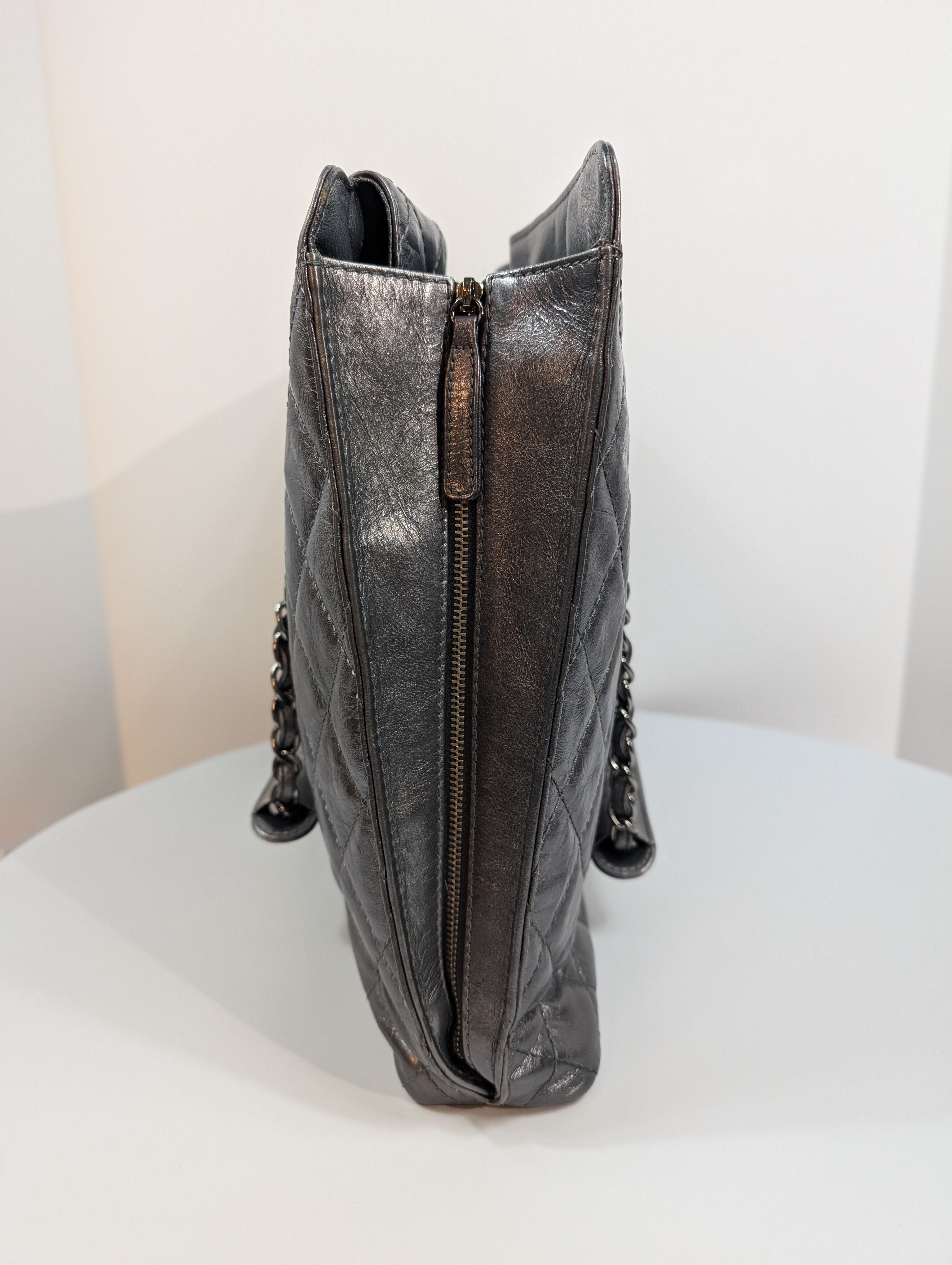 Chanel Reissue 2.55 Dark Grey Anthracite Shopping Tote in Aged Calfskin