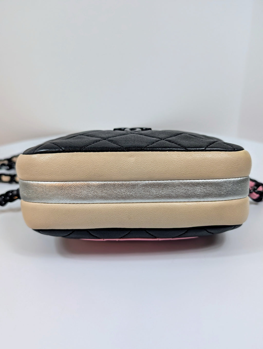 Chanel Tricolor Pink Black Beige Quilted Mini Camera Bag