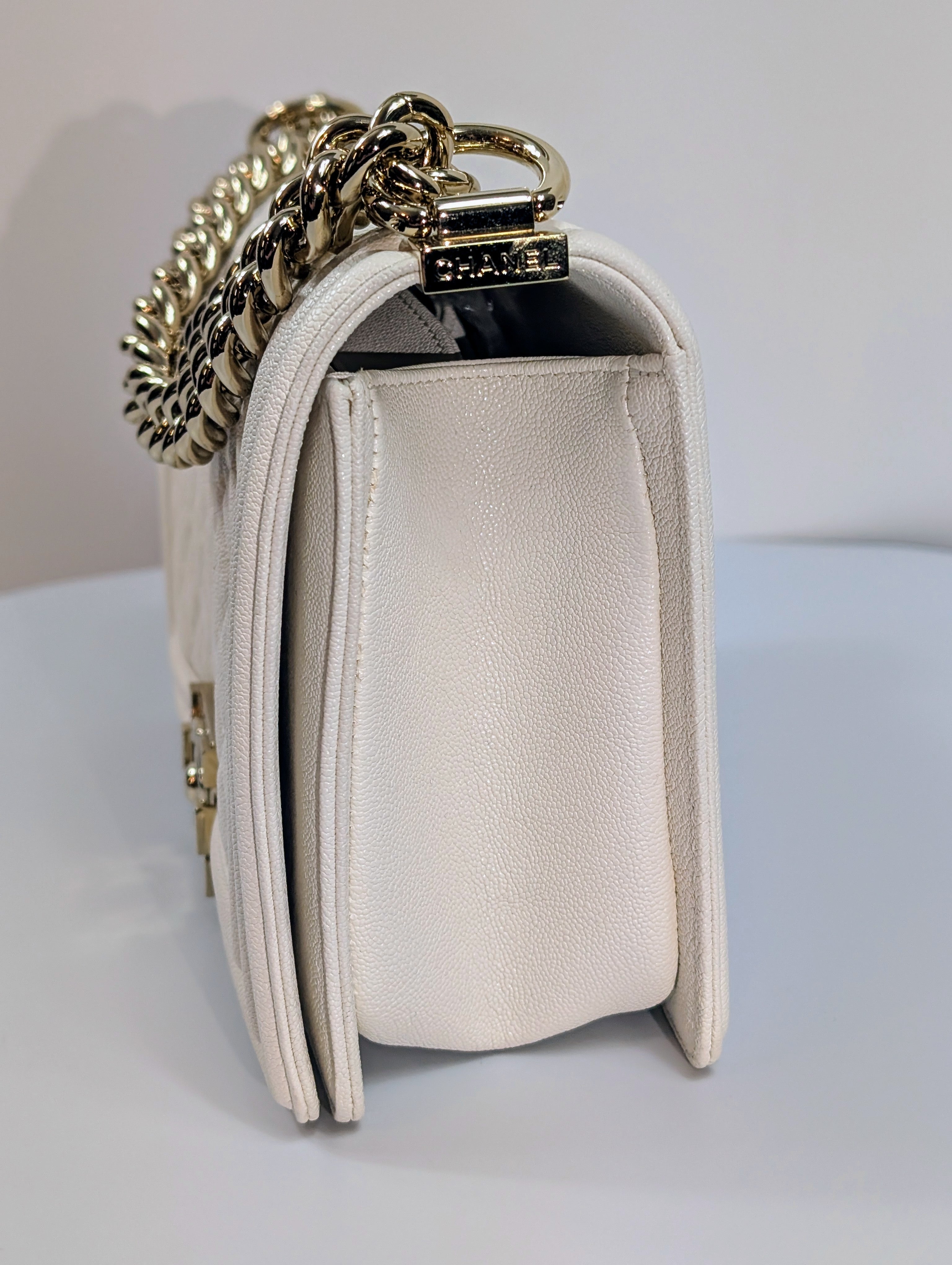Chanel White Grained Calfskin Medium Boy Flap Bag