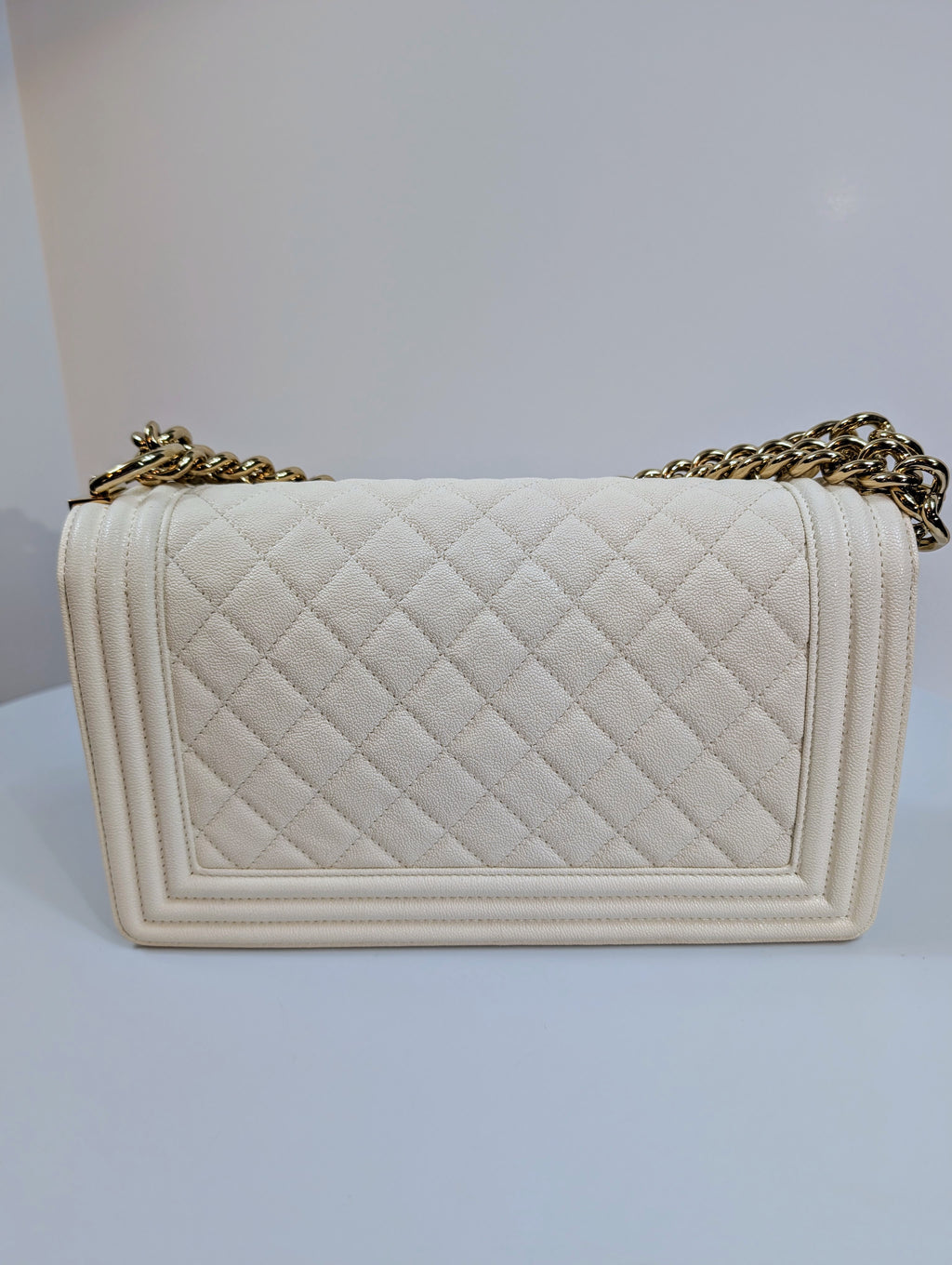 Chanel White Grained Calfskin Medium Boy Flap Bag