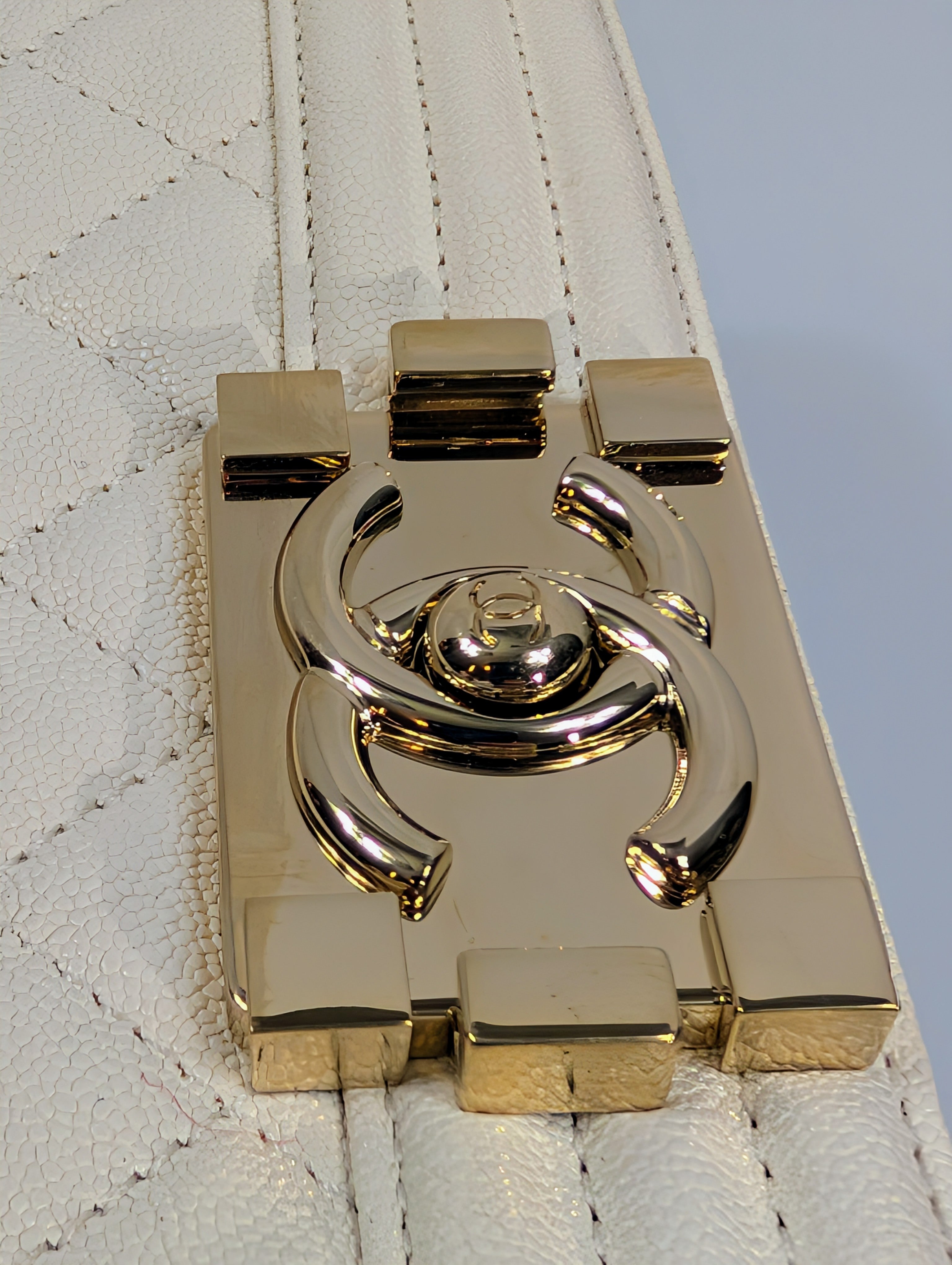 Chanel White Grained Calfskin Medium Boy Flap Bag