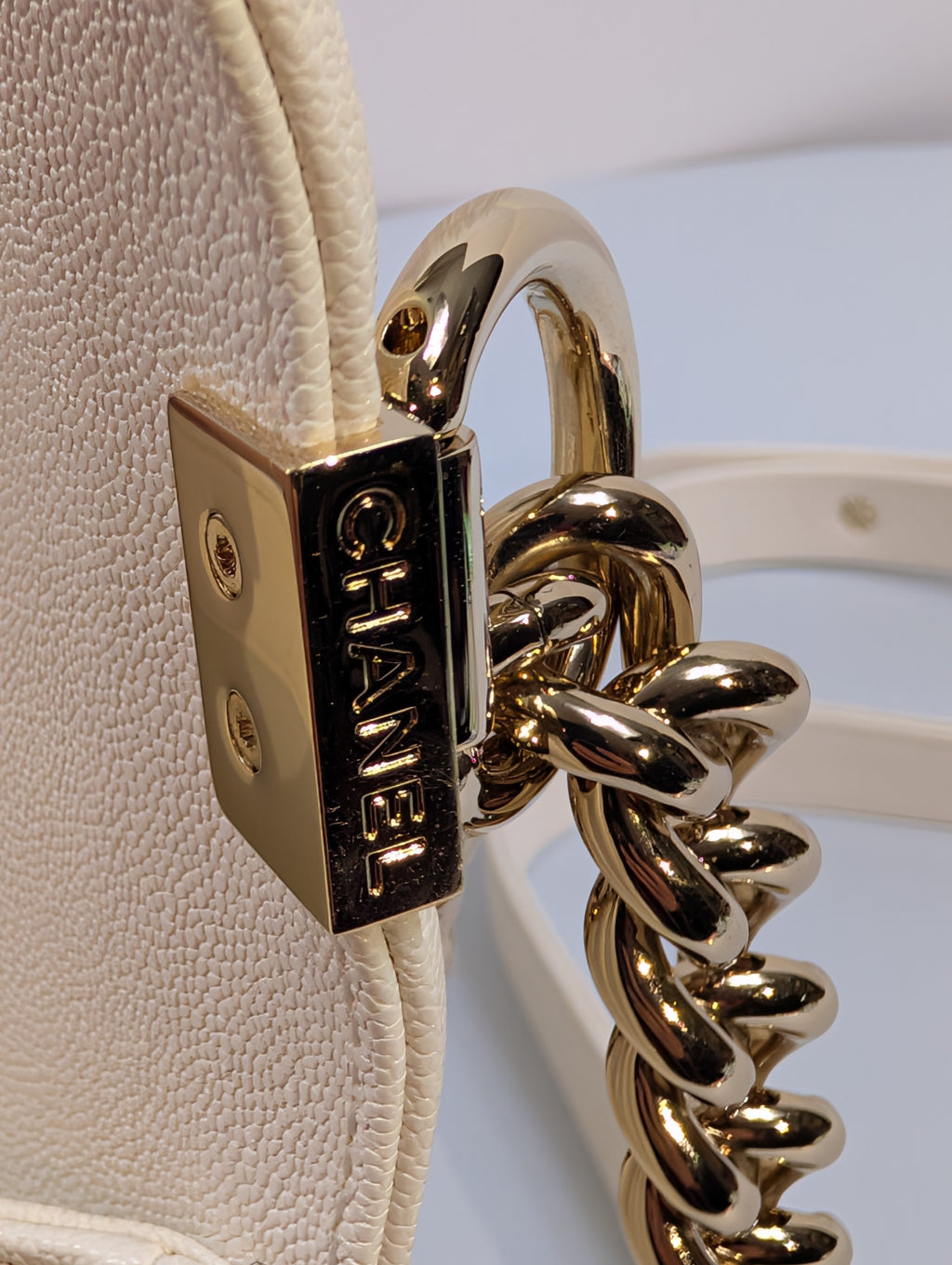 Chanel White Grained Calfskin Medium Boy Flap Bag