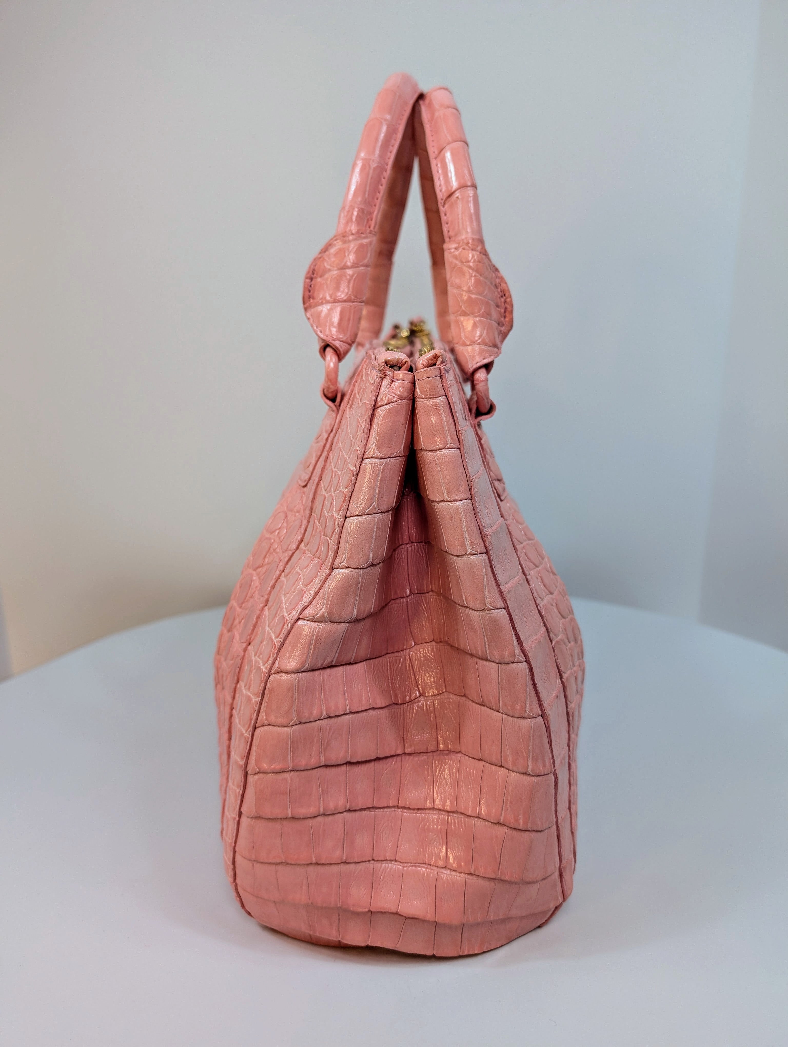 Nancy Gonzales Pink Crocodile Top Handle Bag