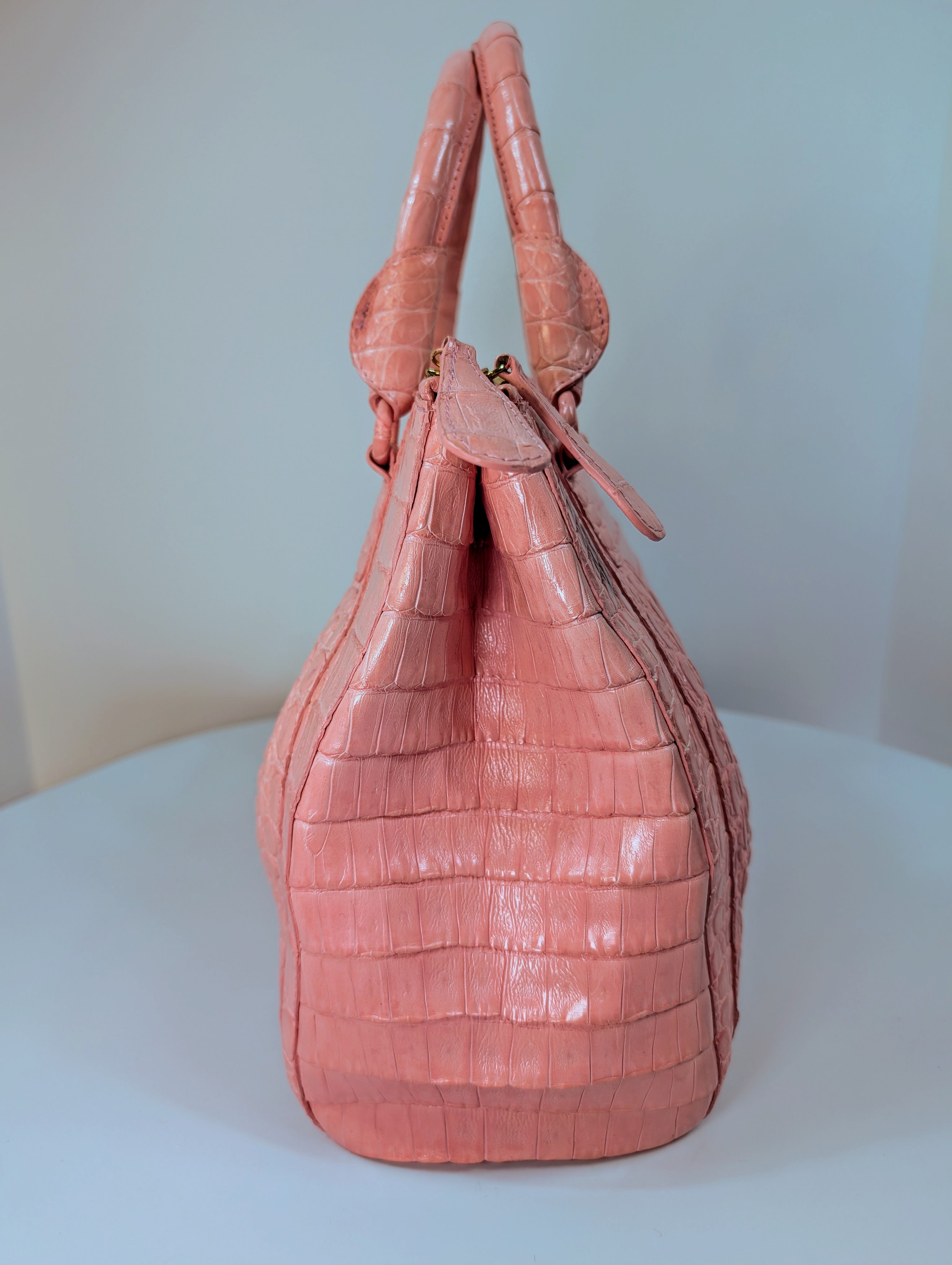 Nancy Gonzales Pink Crocodile Top Handle Bag