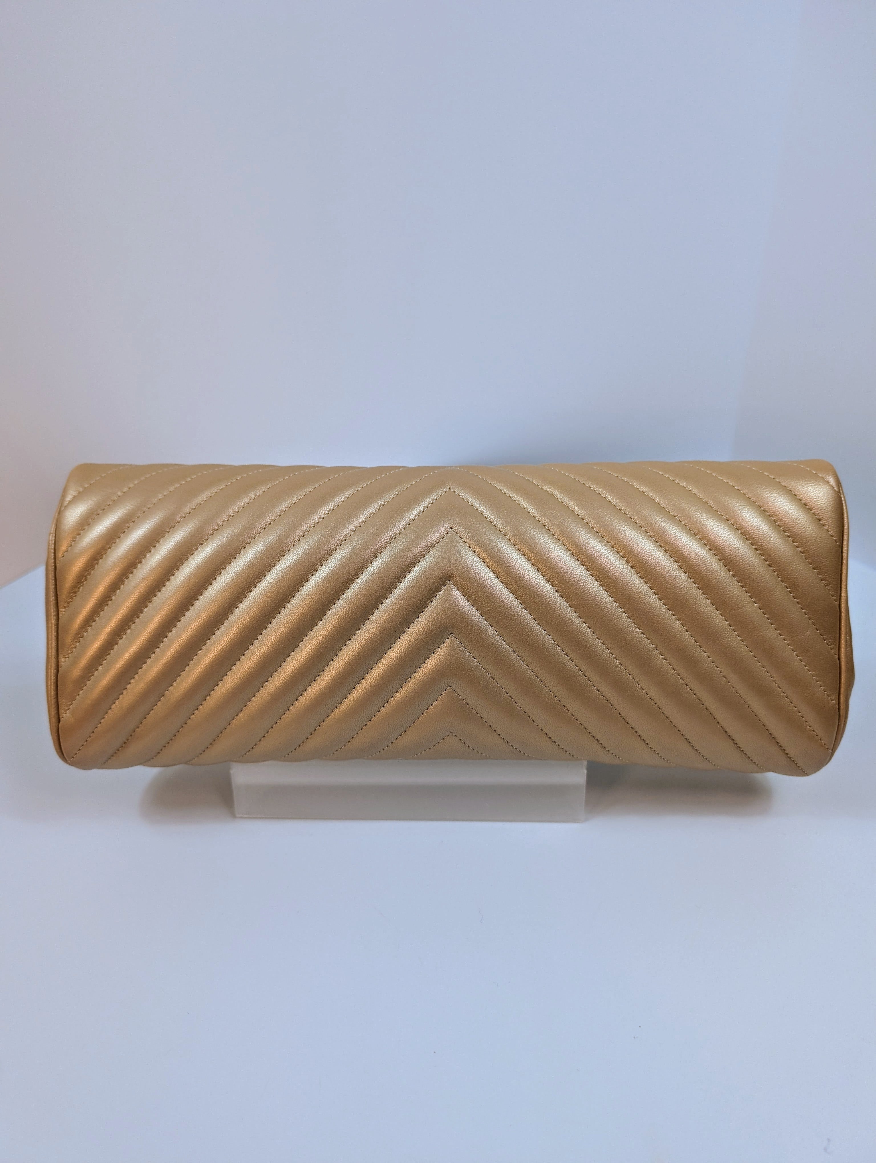 Chanel Rose Gold Classic Chevron Clutch with Chain
