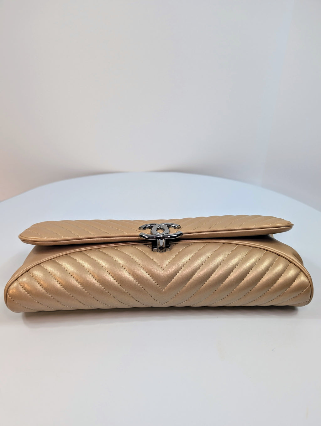 Chanel Rose Gold Classic Chevron Clutch with Chain