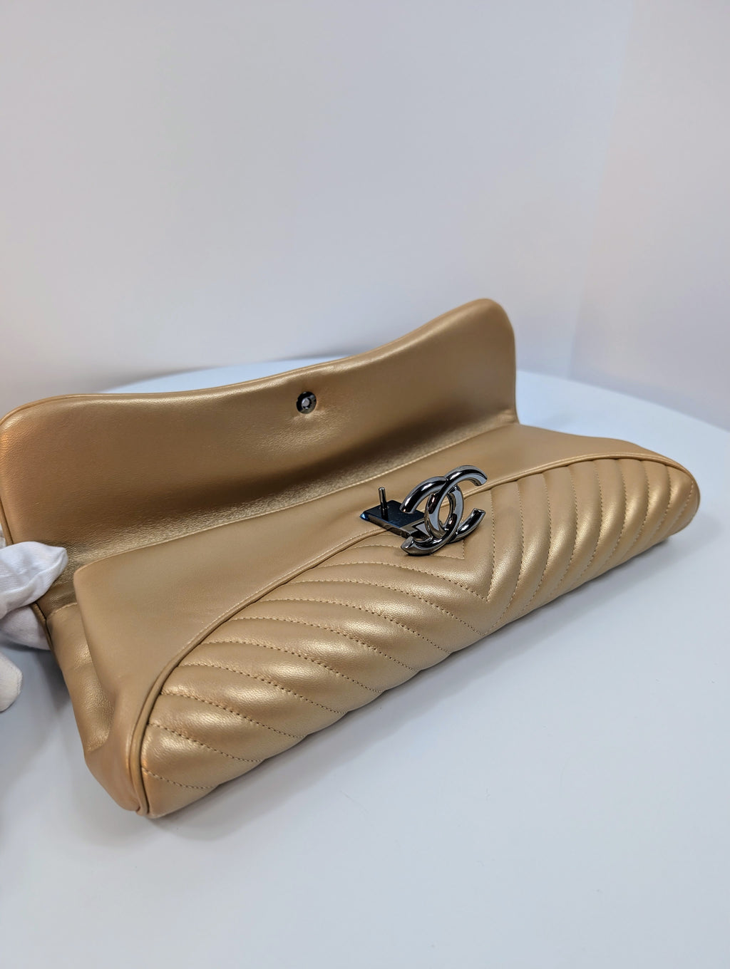 Chanel Rose Gold Classic Chevron Clutch with Chain