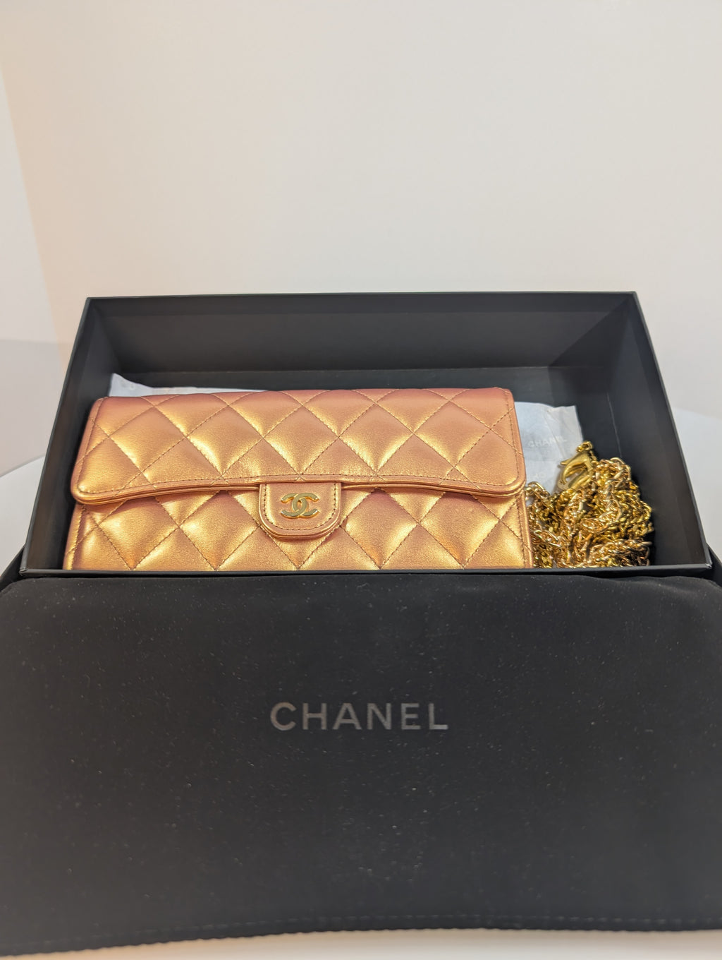 Chanel Classic Quilted Rose Gold Clutch