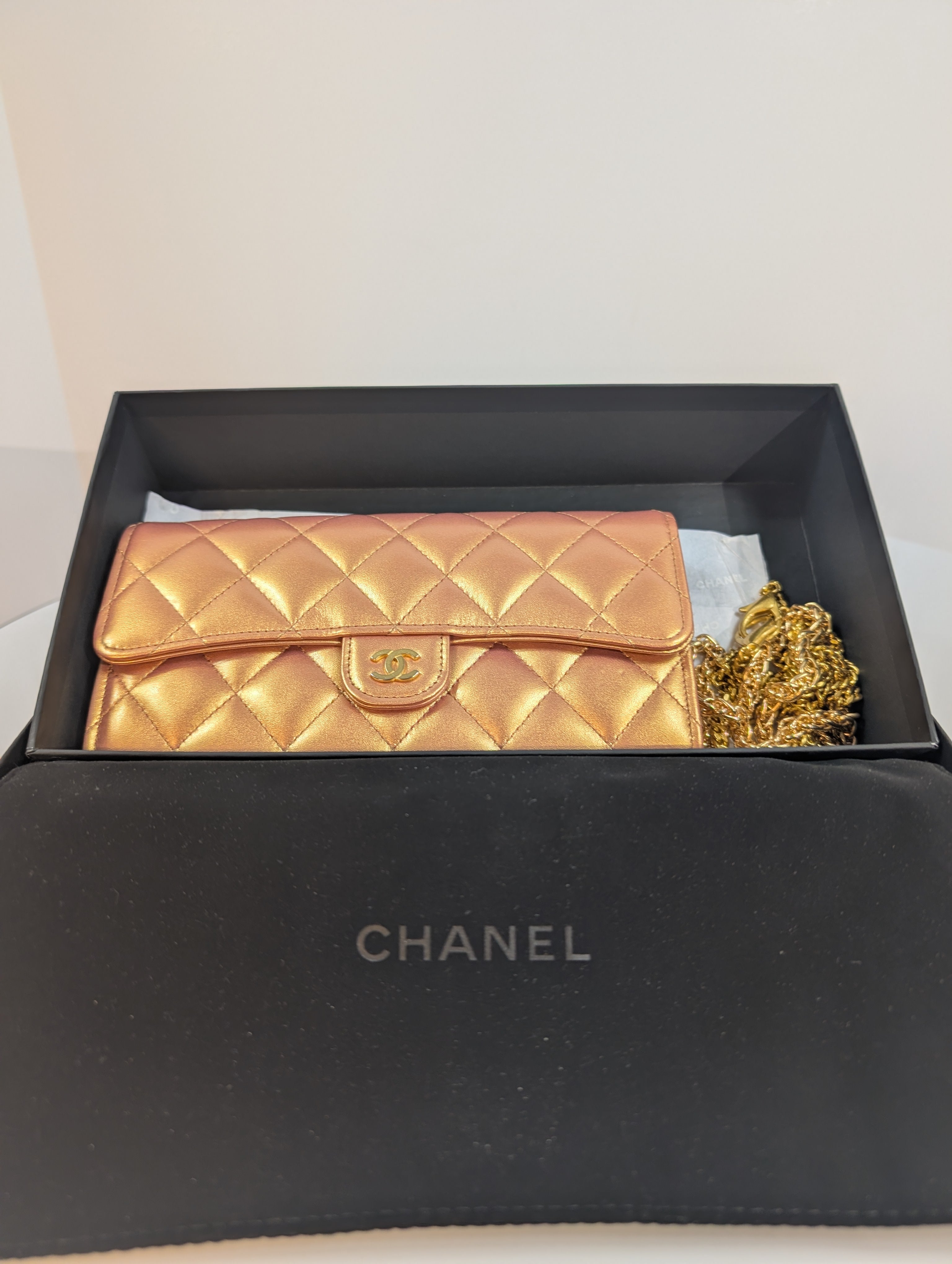 Chanel Classic Quilted Rose Gold Clutch