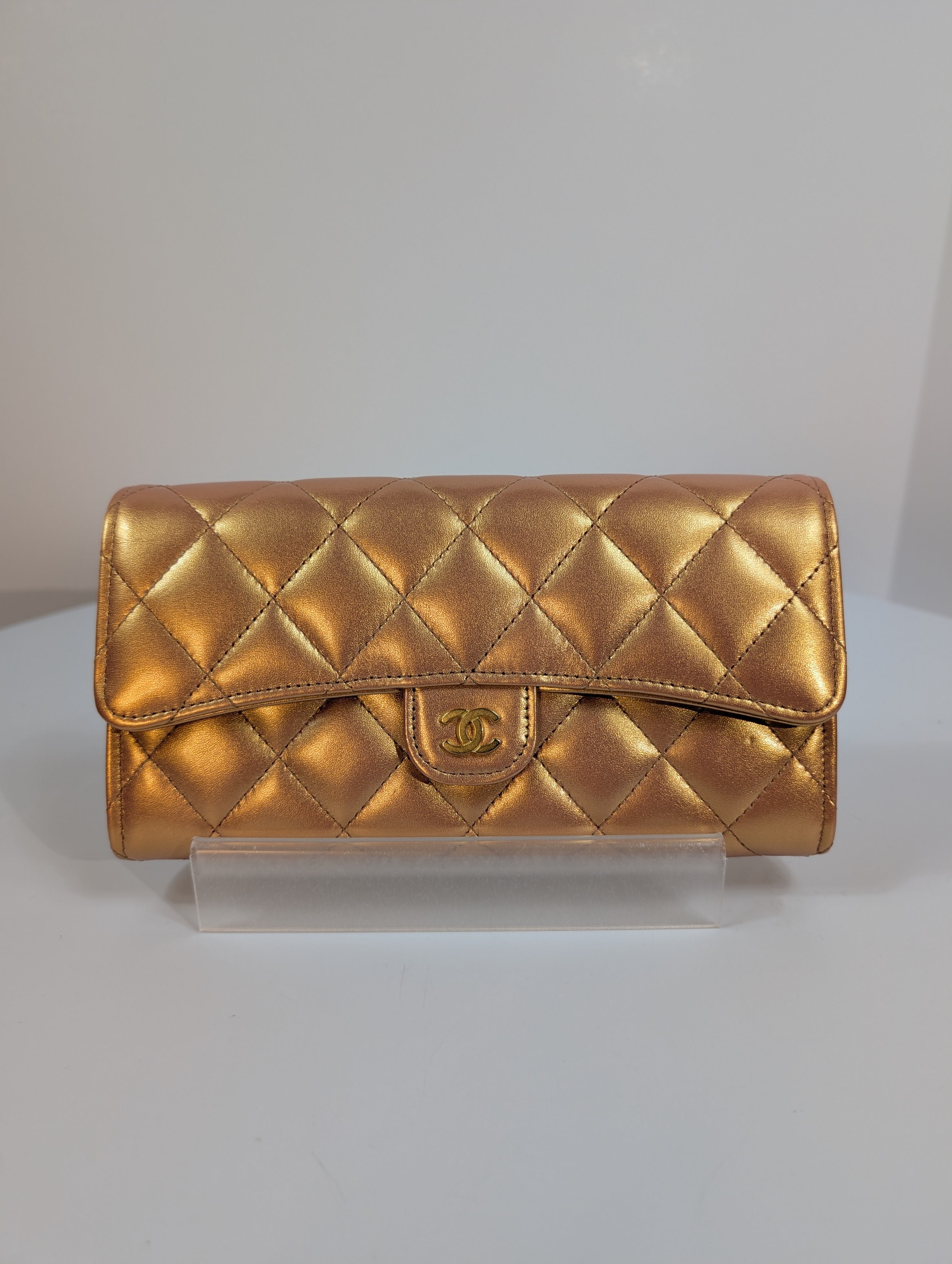 Chanel Classic Quilted Rose Gold Clutch