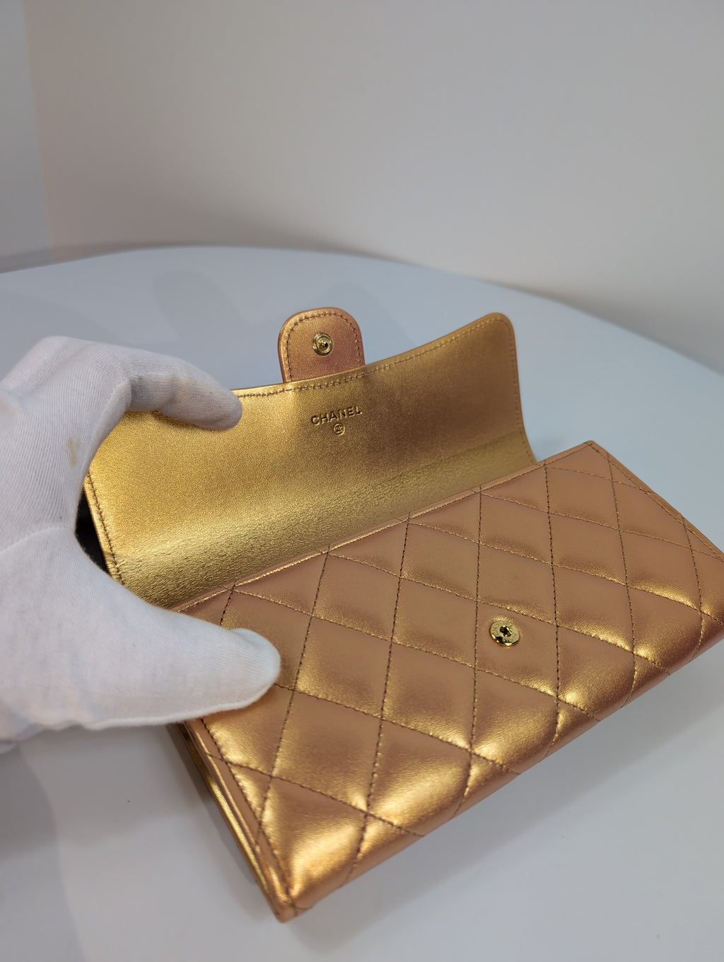 Chanel Classic Quilted Rose Gold Clutch