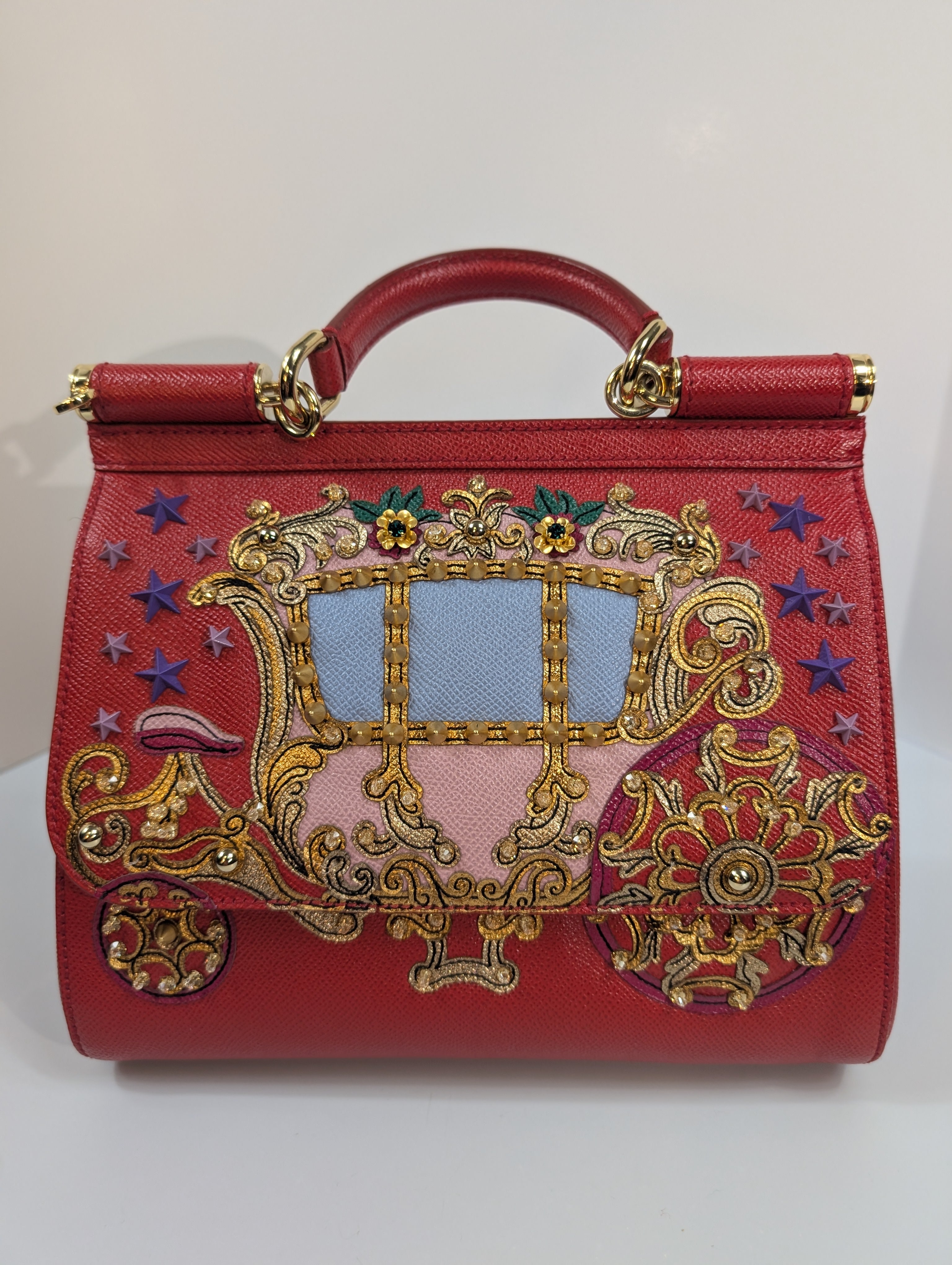 Dolce & Gabbana Red Sicily Bag with Carriage Embellishment