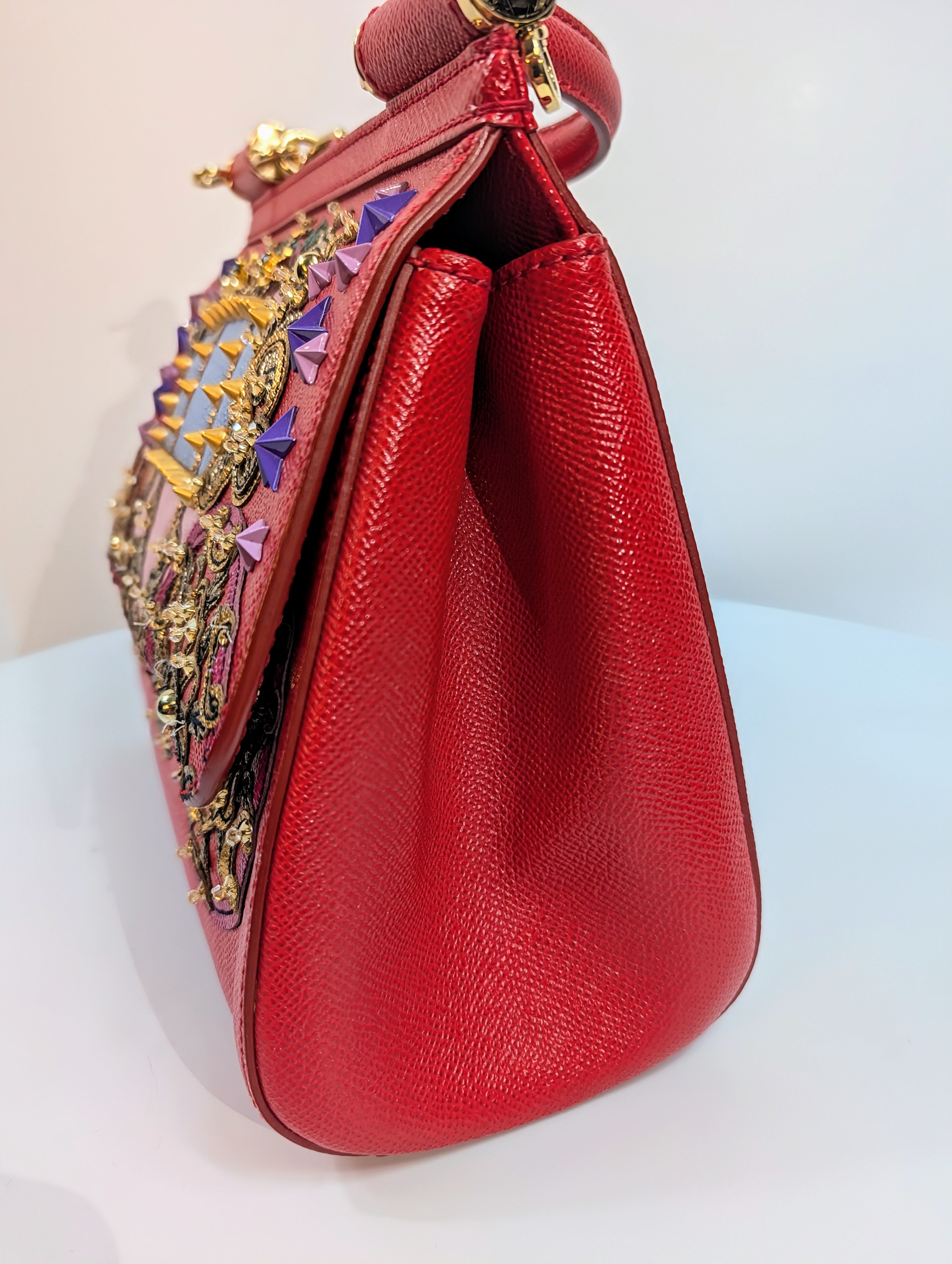 24AW new/Dolce & Gabbana シシリーサッチェルバッグ Bag Red Dolce & Gabbana Red Sicily Bag with Carriage Embellishment