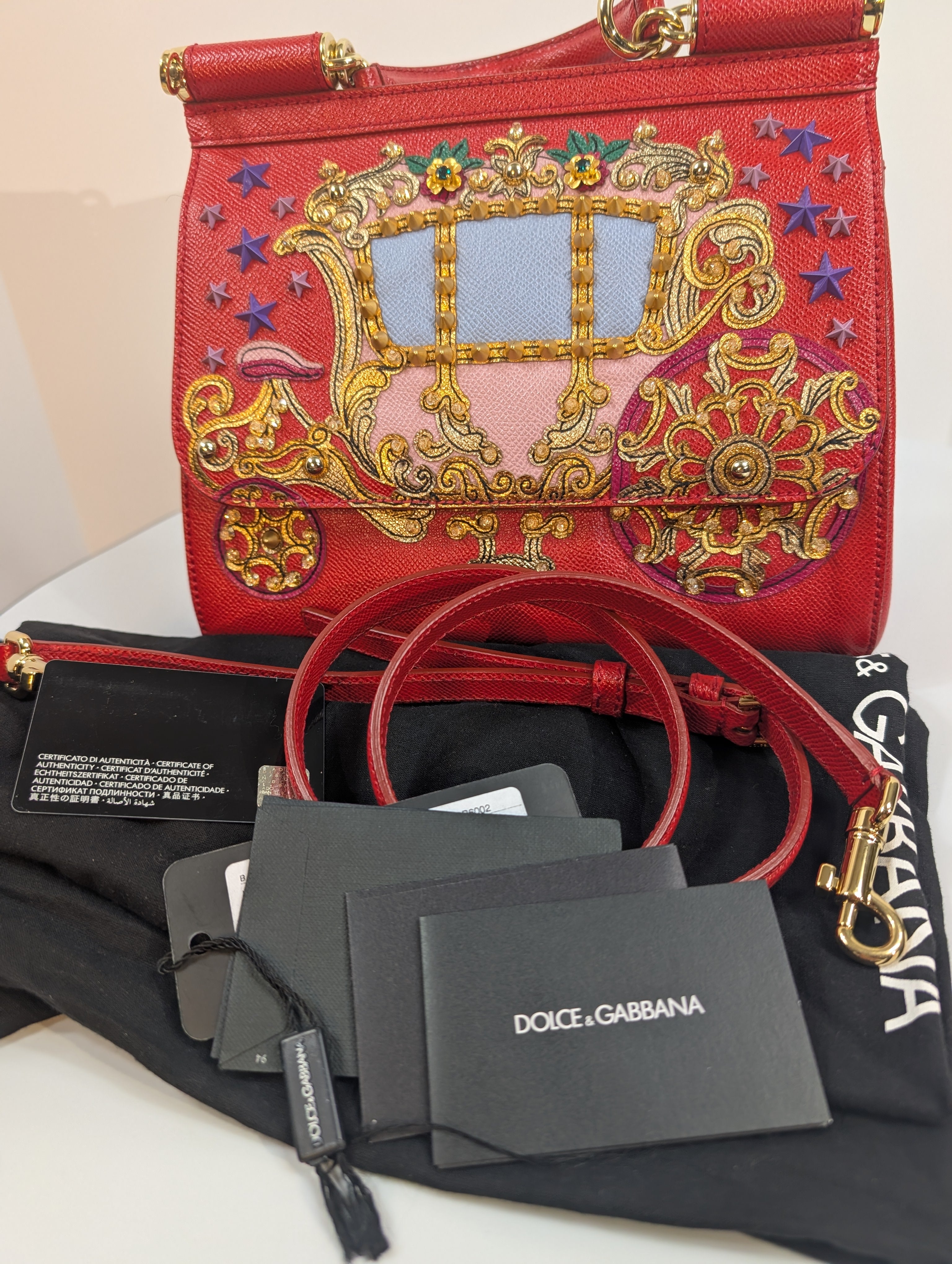 Dolce & Gabbana Red Sicily Bag with Carriage Embellishment