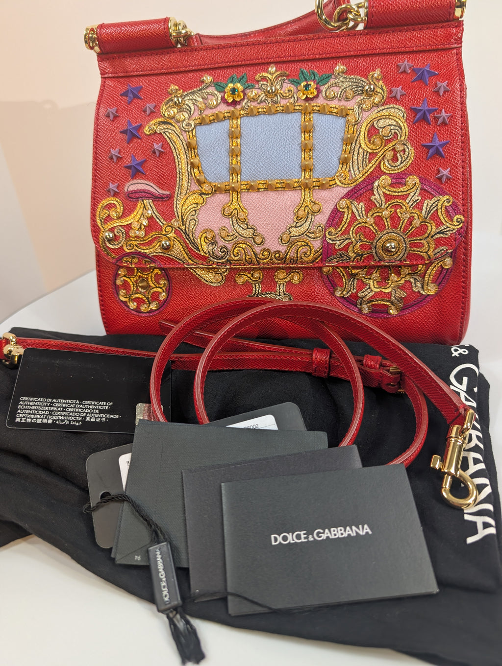 Dolce & Gabbana Red Sicily Bag with Carriage Embellishment