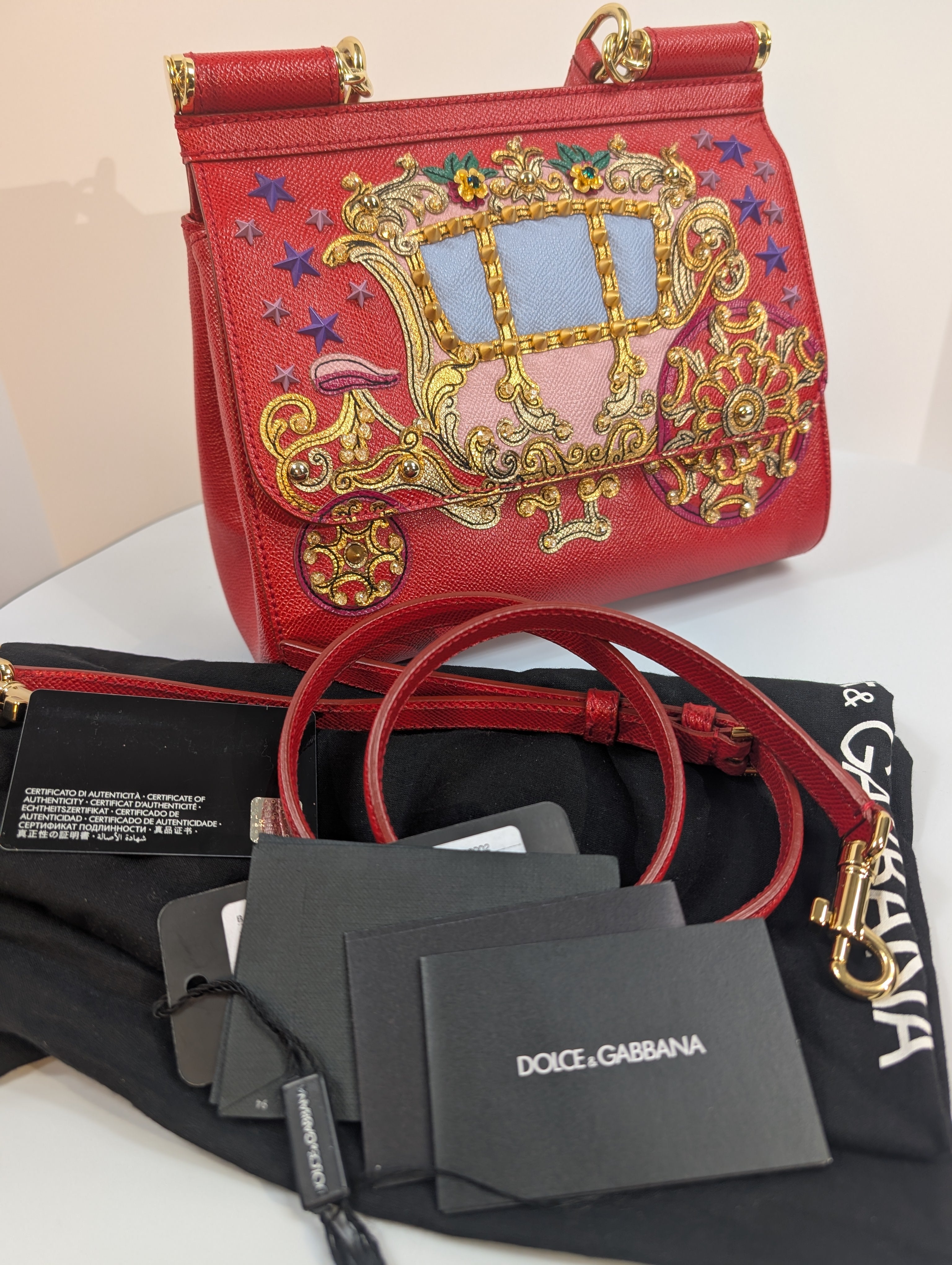 Dolce & Gabbana Red Sicily Bag with Carriage Embellishment