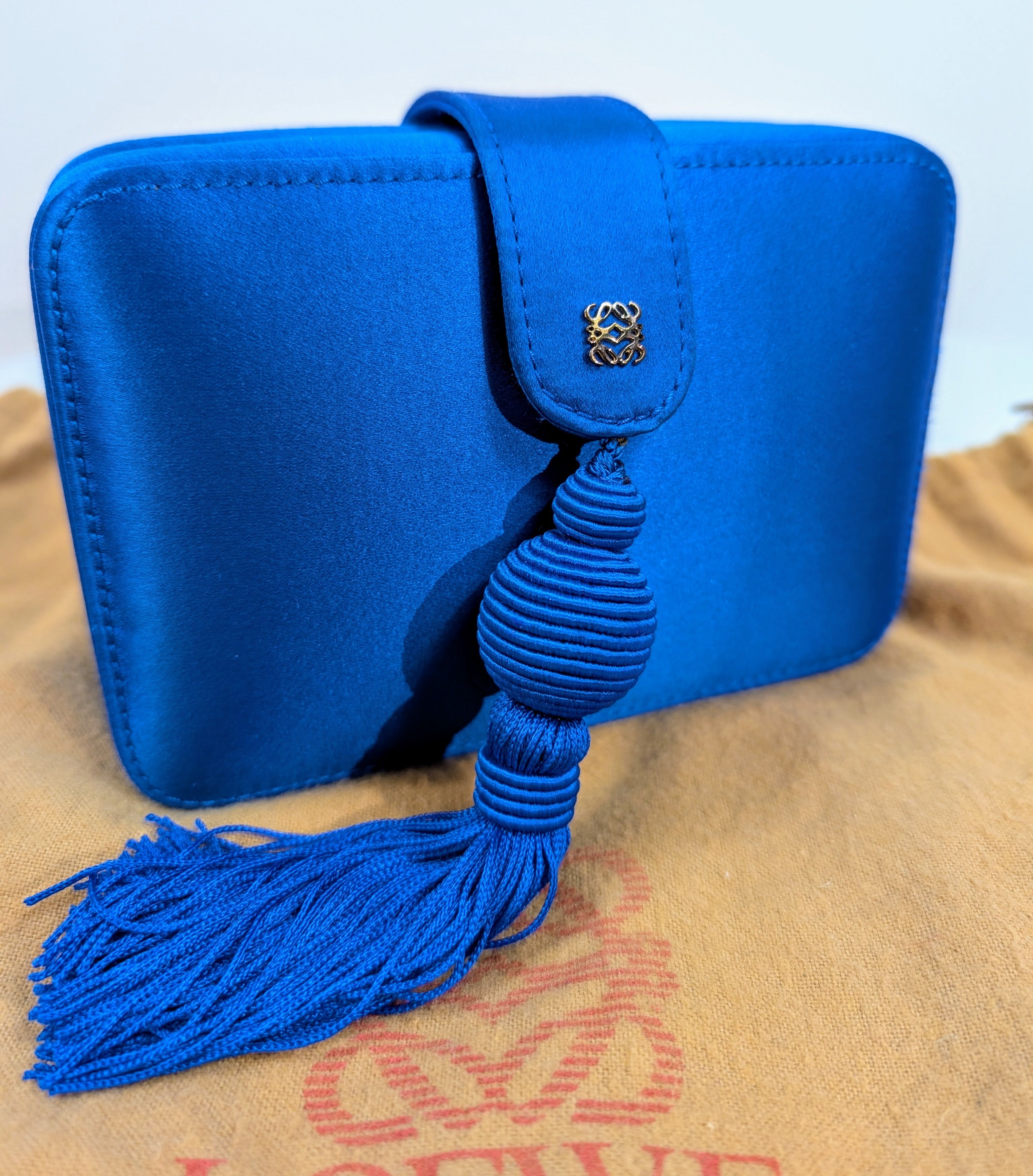 Loewe Blue Box Chain Clutch with Tassel