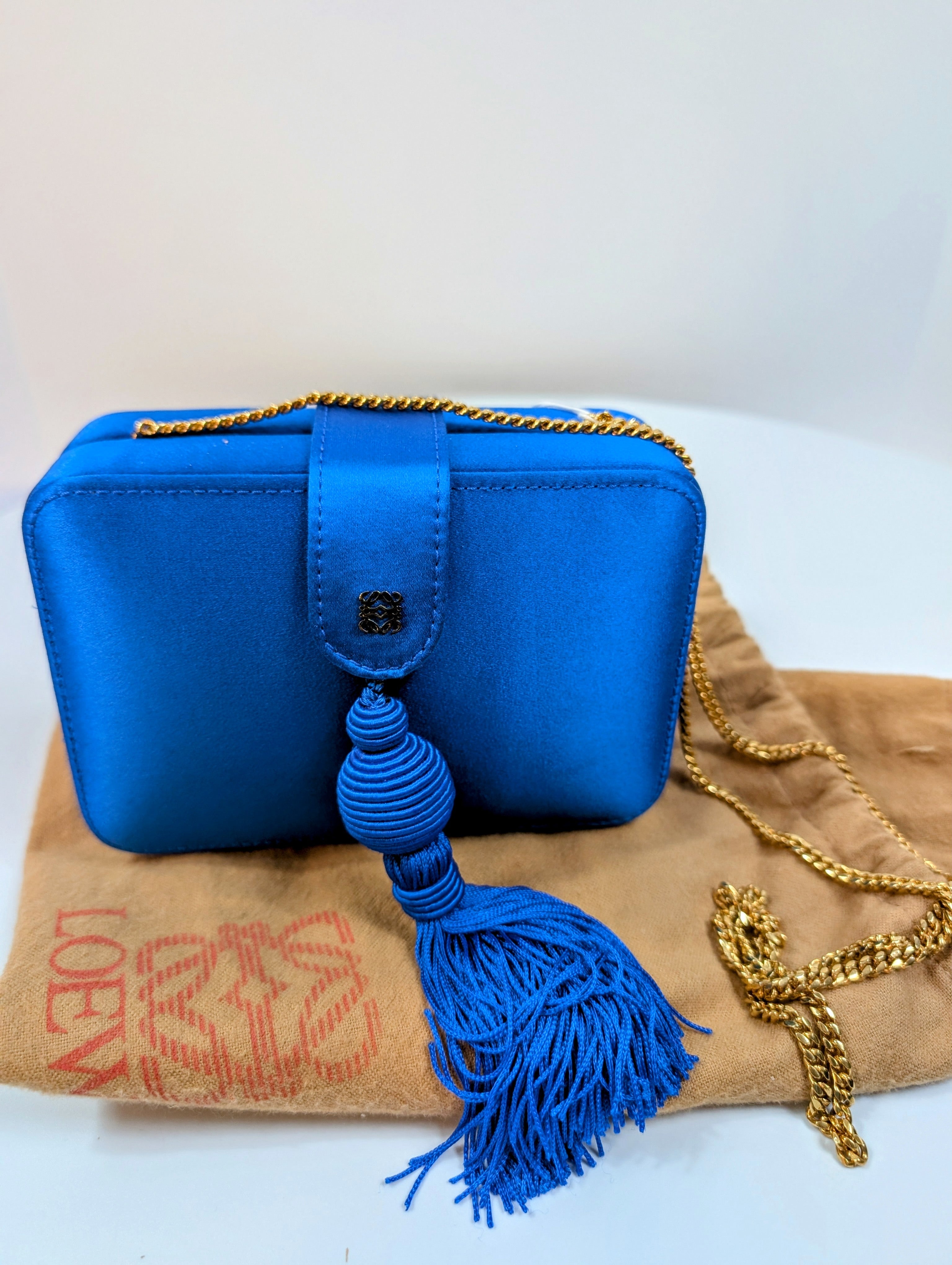 Loewe Blue Box Chain Clutch with Tassel