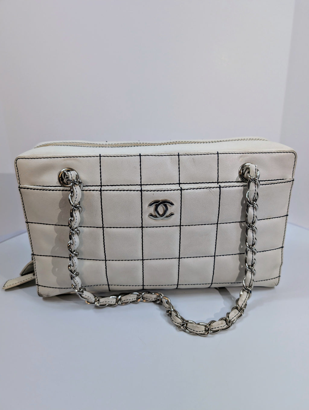 Chanel Vintage White Chocolate Bar/Camera Shoulder Bag
