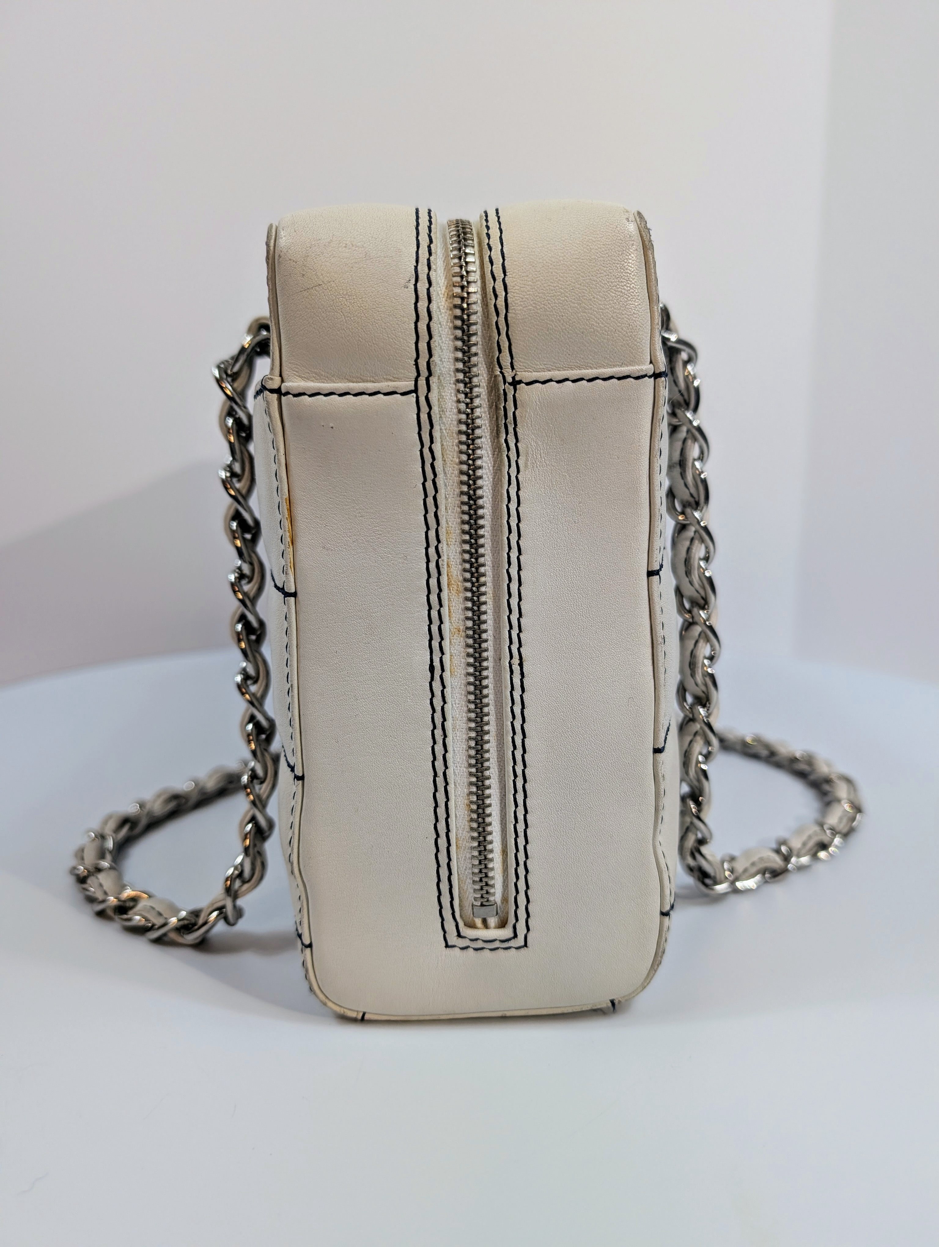 Chanel Vintage White Chocolate Bar/Camera Shoulder Bag