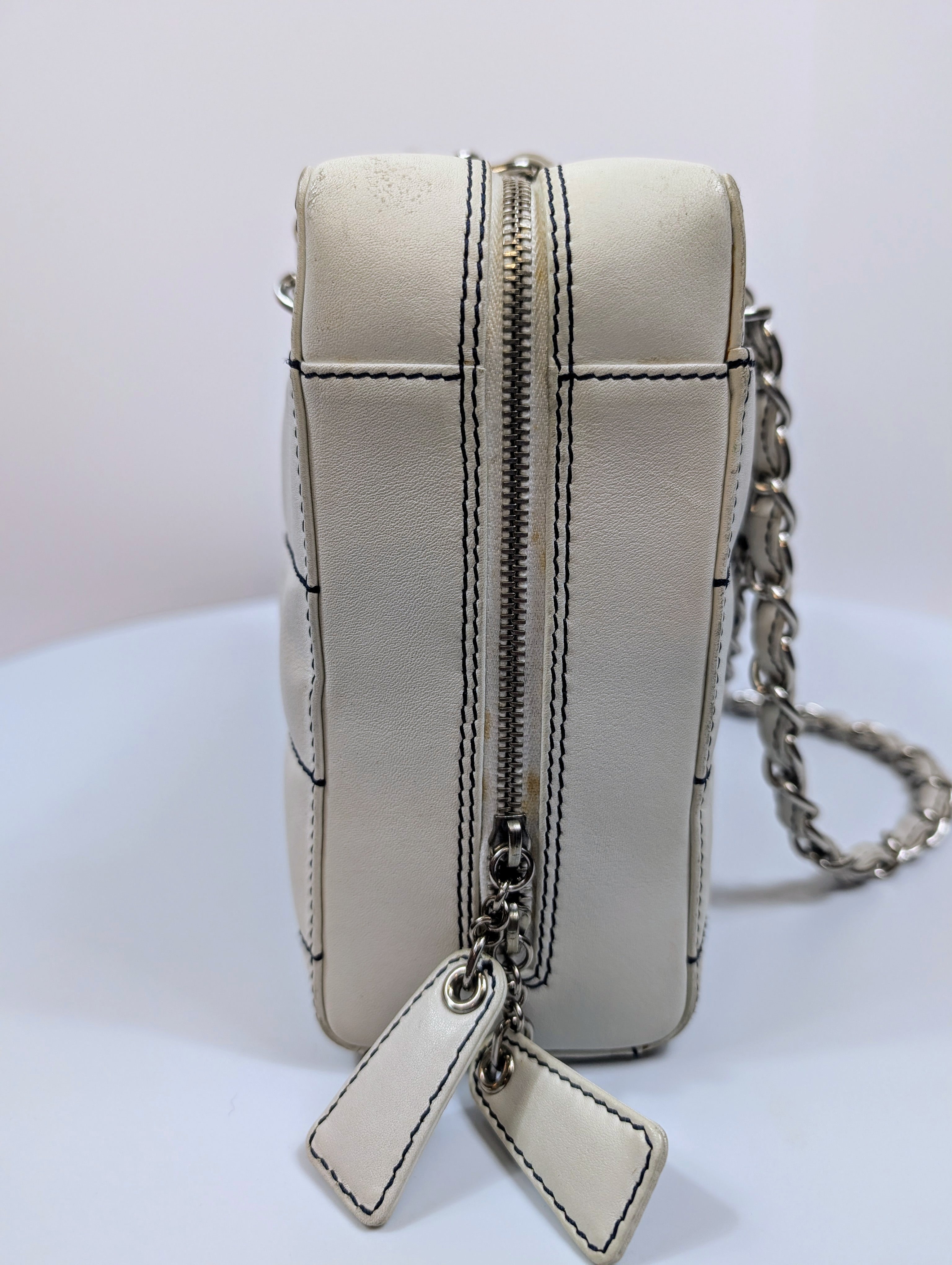 Chanel Vintage White Chocolate Bar/Camera Shoulder Bag