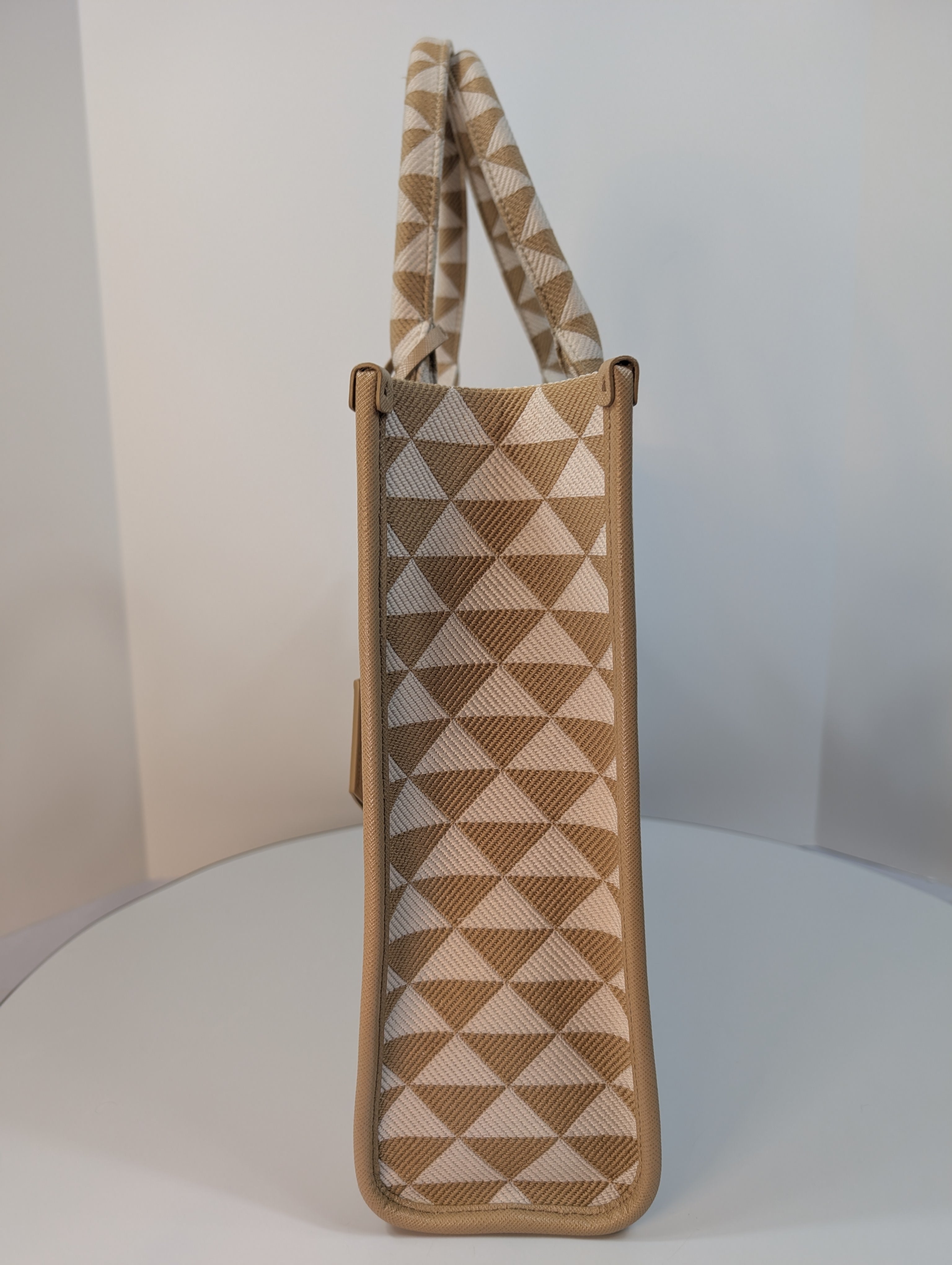 Prada Cream Tan Triangle Pattern Tote with Saffiano Leather
