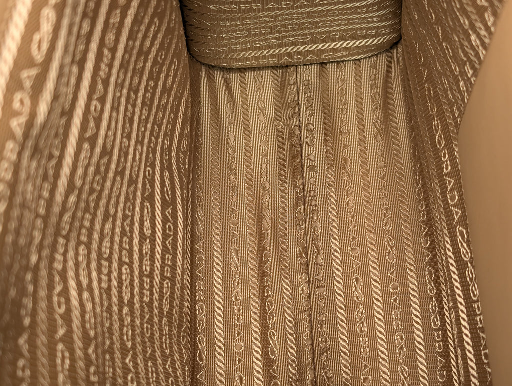 Prada Cream Tan Triangle Pattern Tote with Saffiano Leather Trim