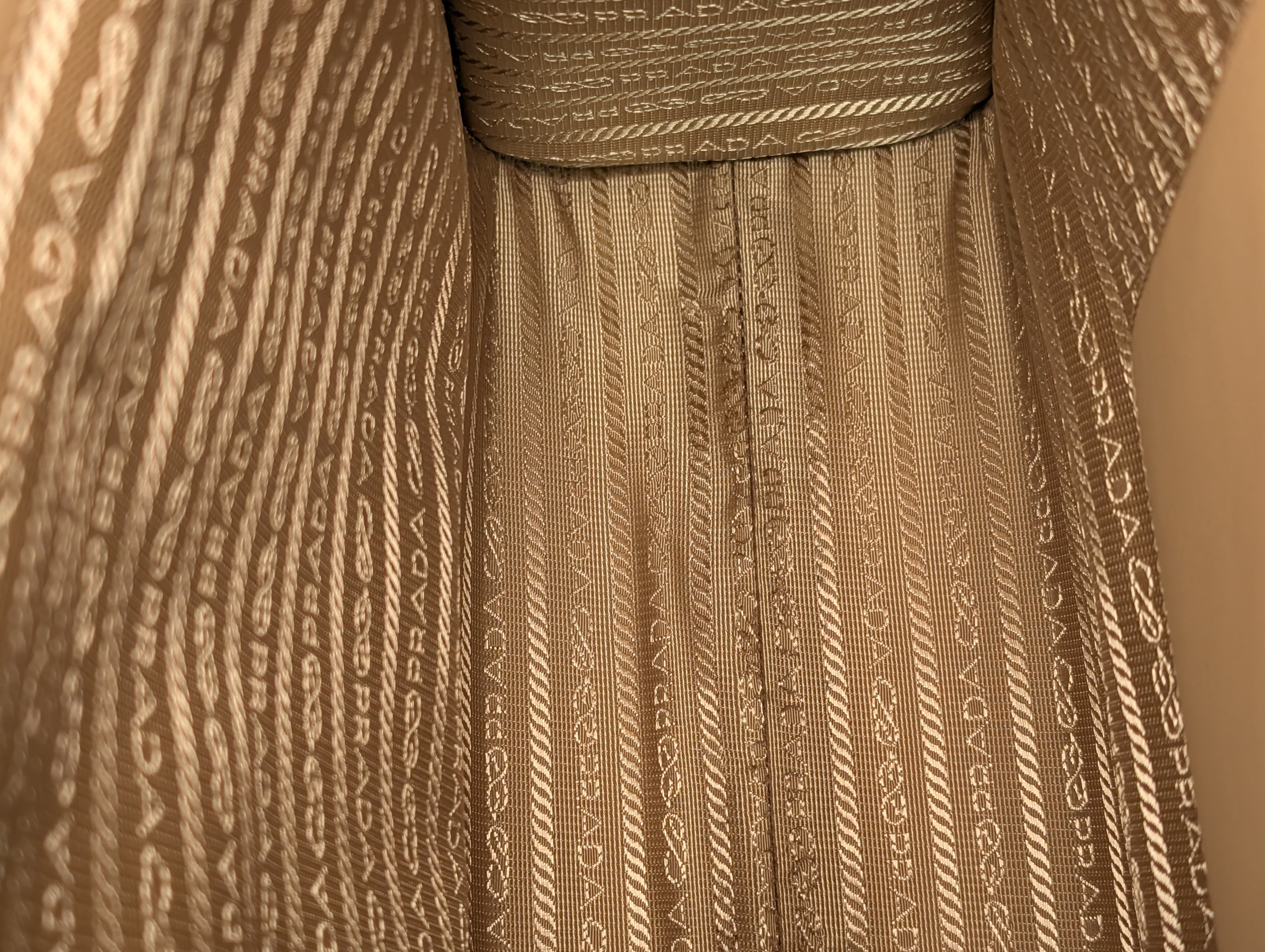 Prada Cream Tan Triangle Pattern Tote with Saffiano Leather Trim