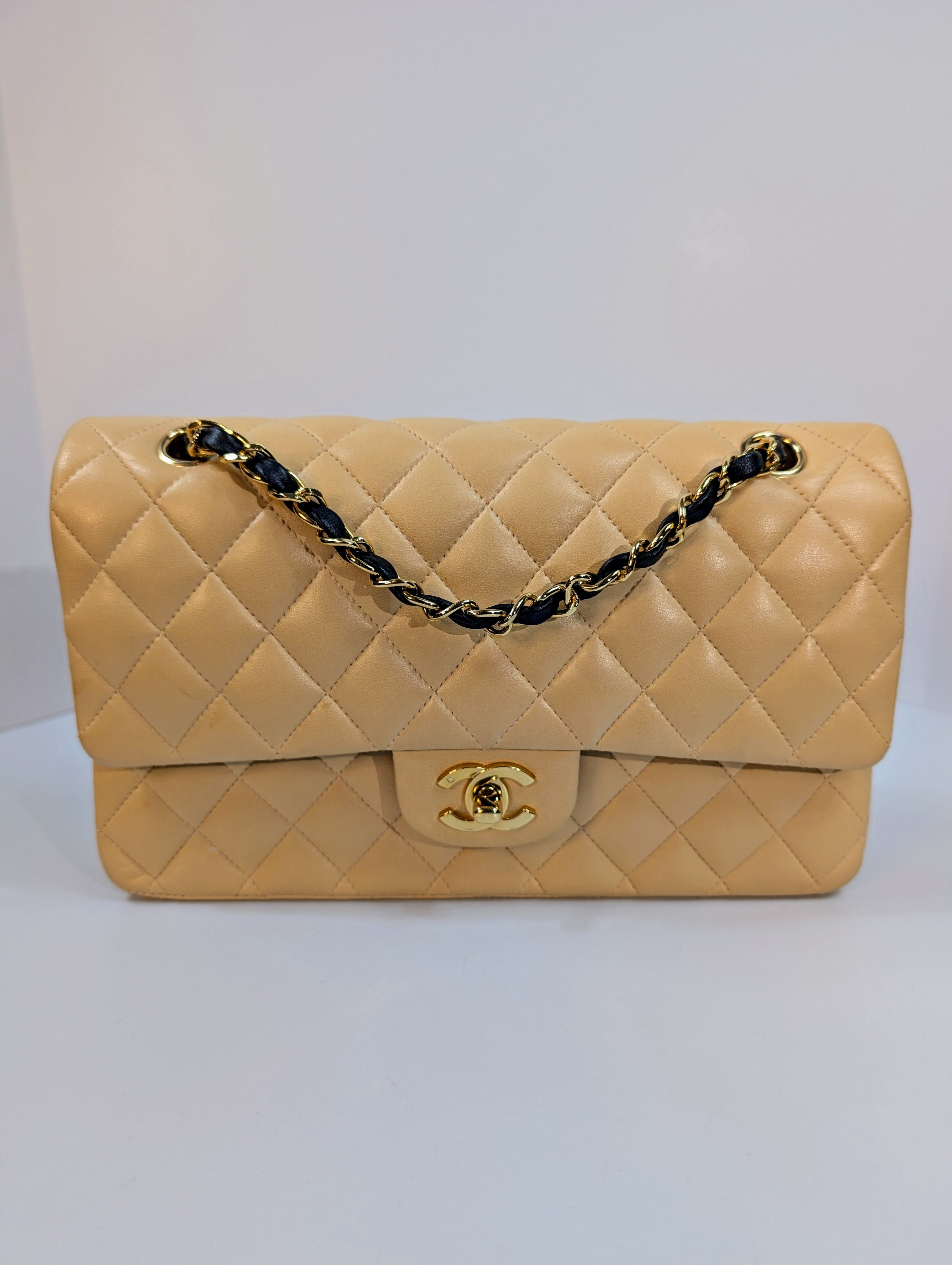 Chanel Rare Vintage Classic Double Flap Bag in Pale Yellow Lambskin with Black Hardware