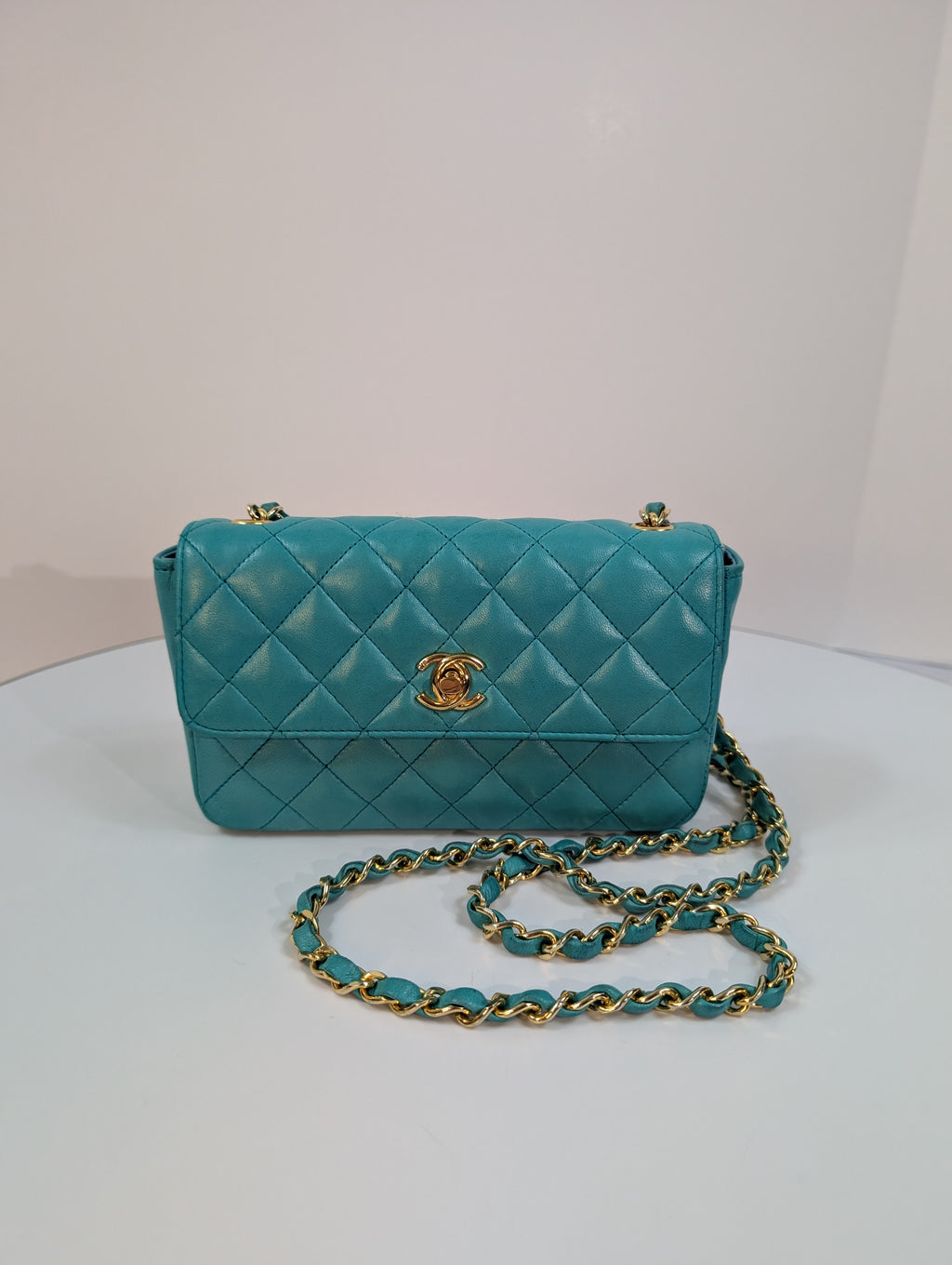 Chanel Vintage Teal Mini Rectangular Classic Flap Bag
