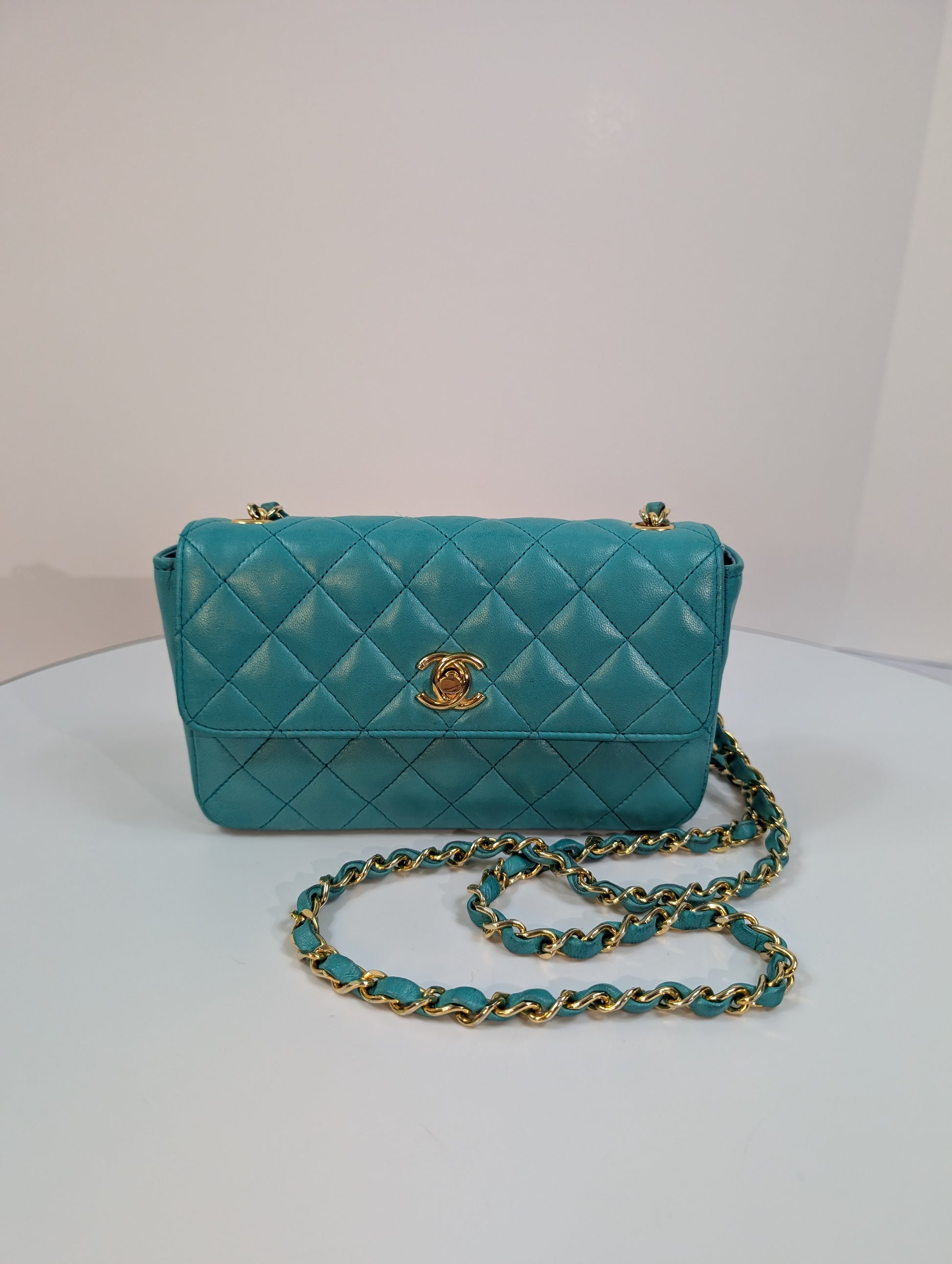 Chanel Vintage Teal Mini Rectangular Classic Flap Bag