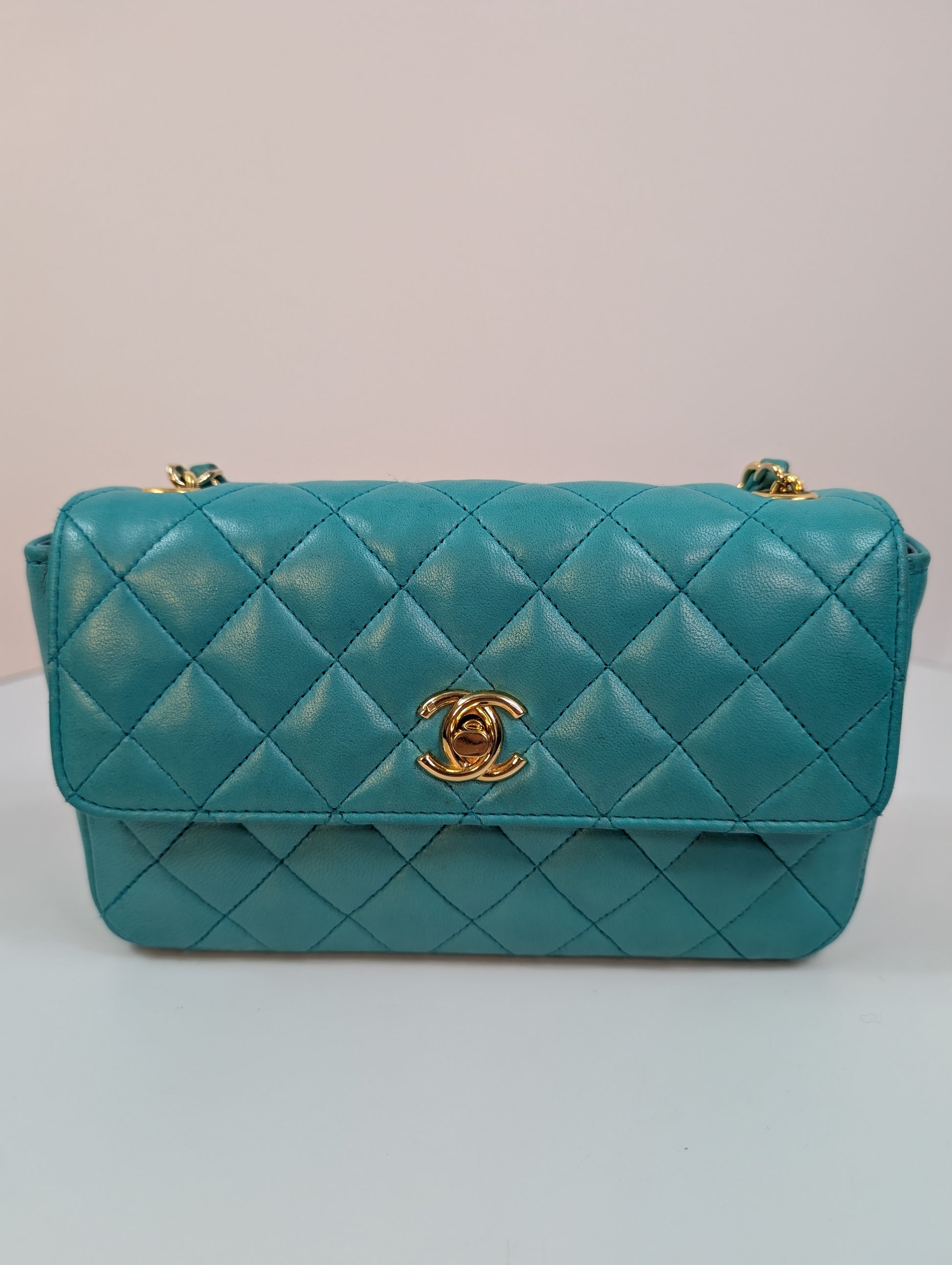 Chanel Vintage Teal Mini Rectangular Classic Flap Bag