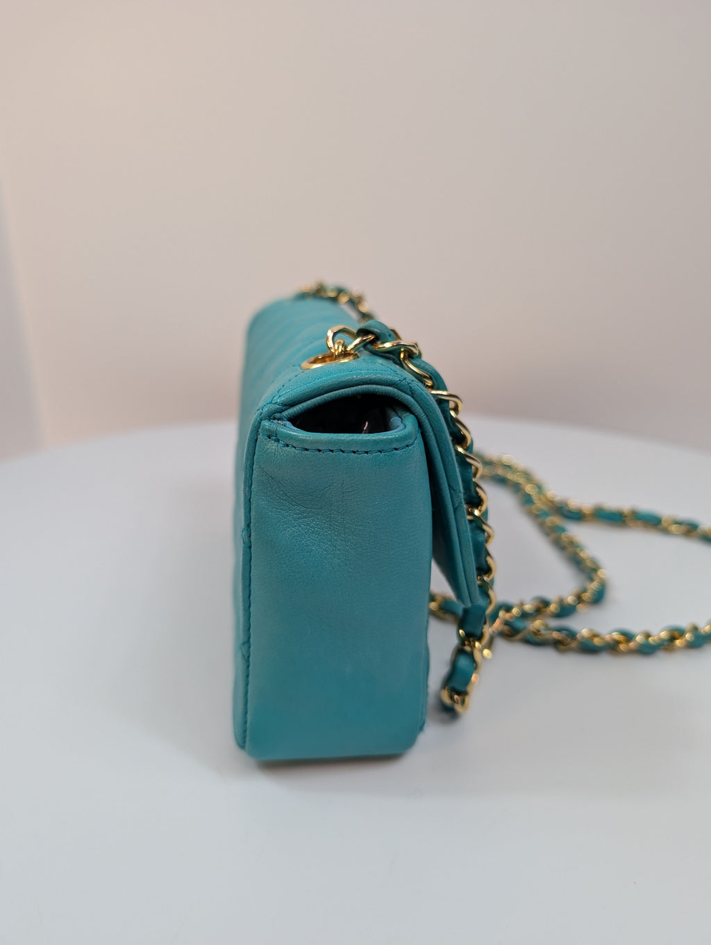 Chanel Vintage Teal Mini Rectangular Classic Flap Bag