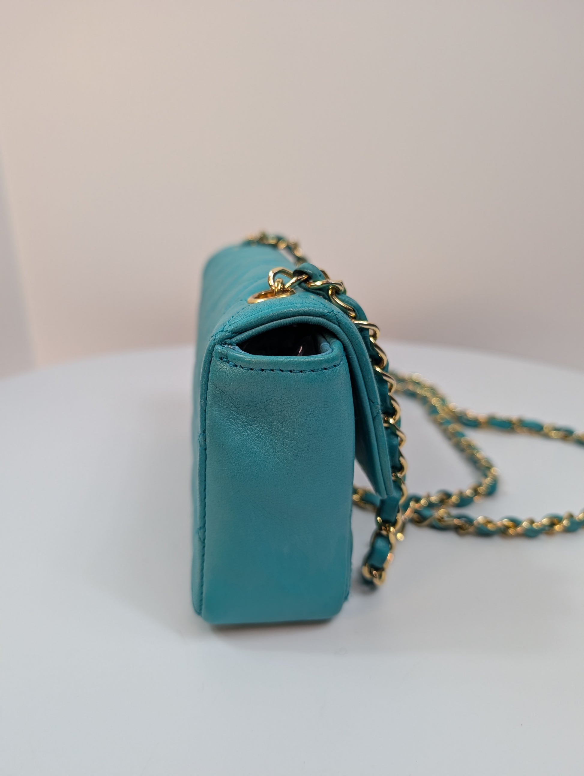 Chanel Vintage Teal Mini Rectangular Classic Flap Bag