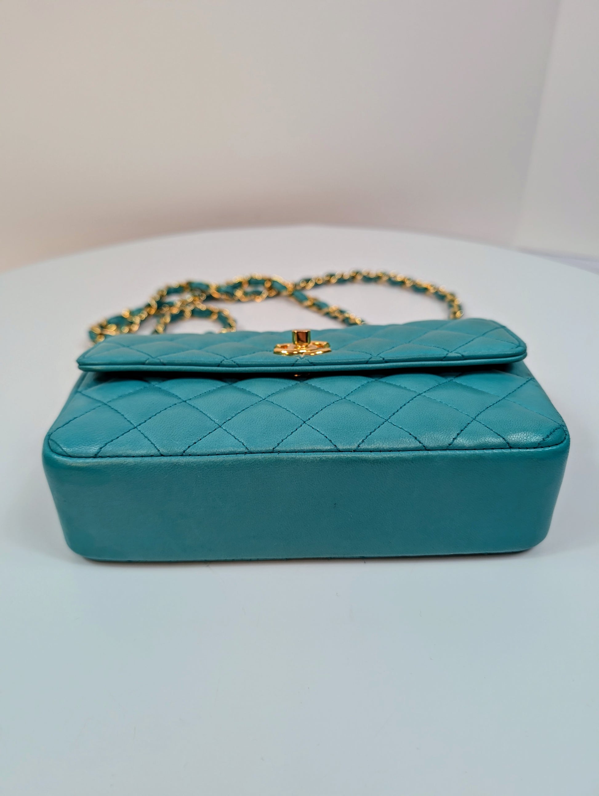 Chanel Vintage Teal Mini Rectangular Classic Flap Bag