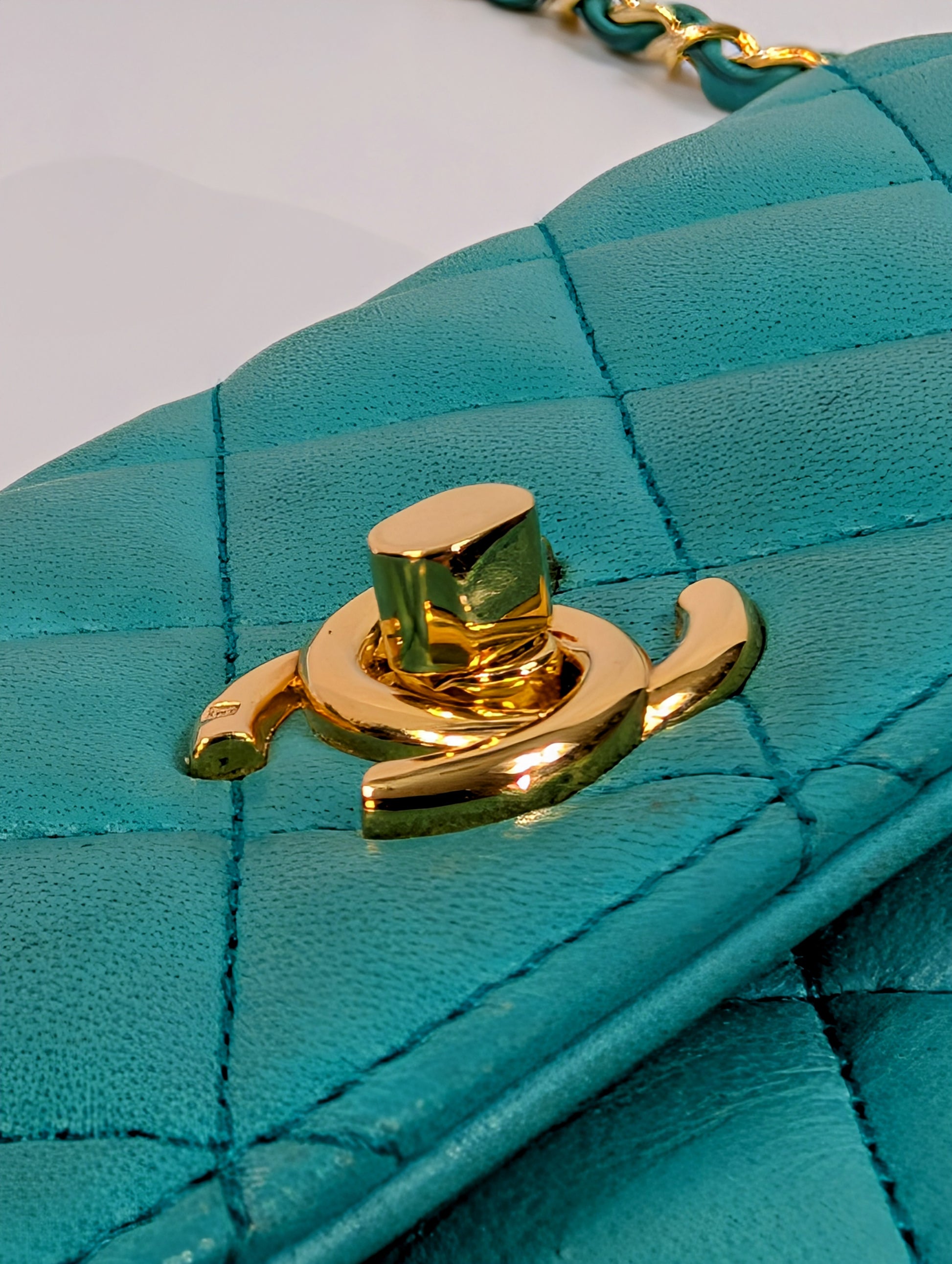 Chanel Vintage Teal Mini Rectangular Classic Flap Bag