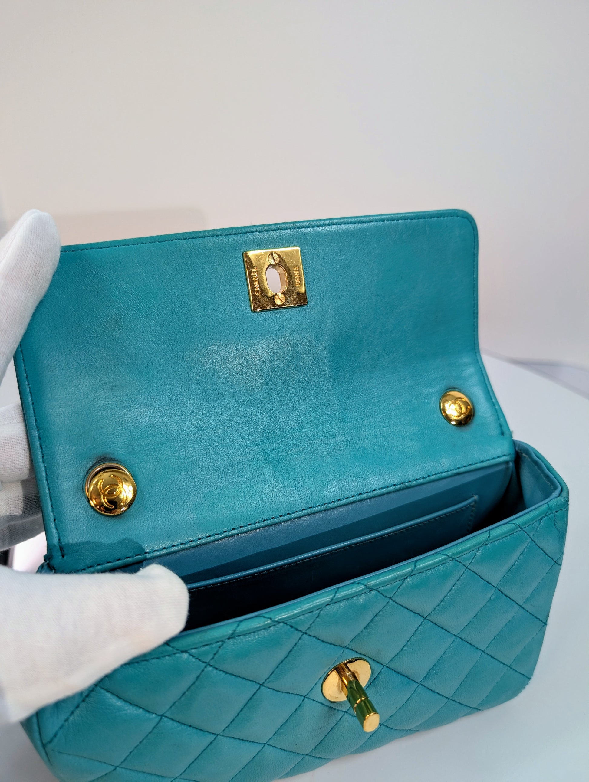 Chanel Vintage Teal Mini Rectangular Classic Flap Bag