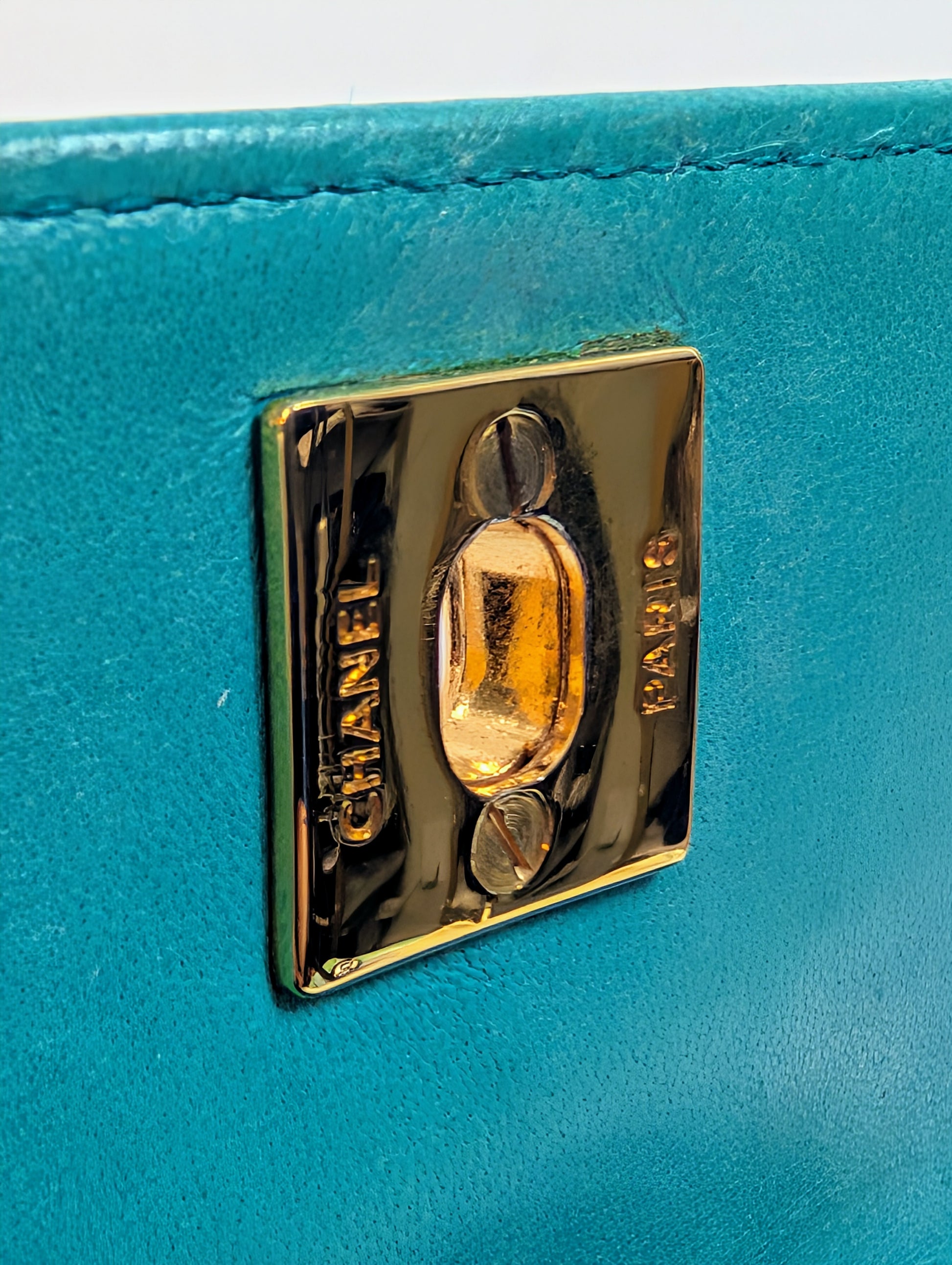 Chanel Vintage Teal Mini Rectangular Classic Flap Bag