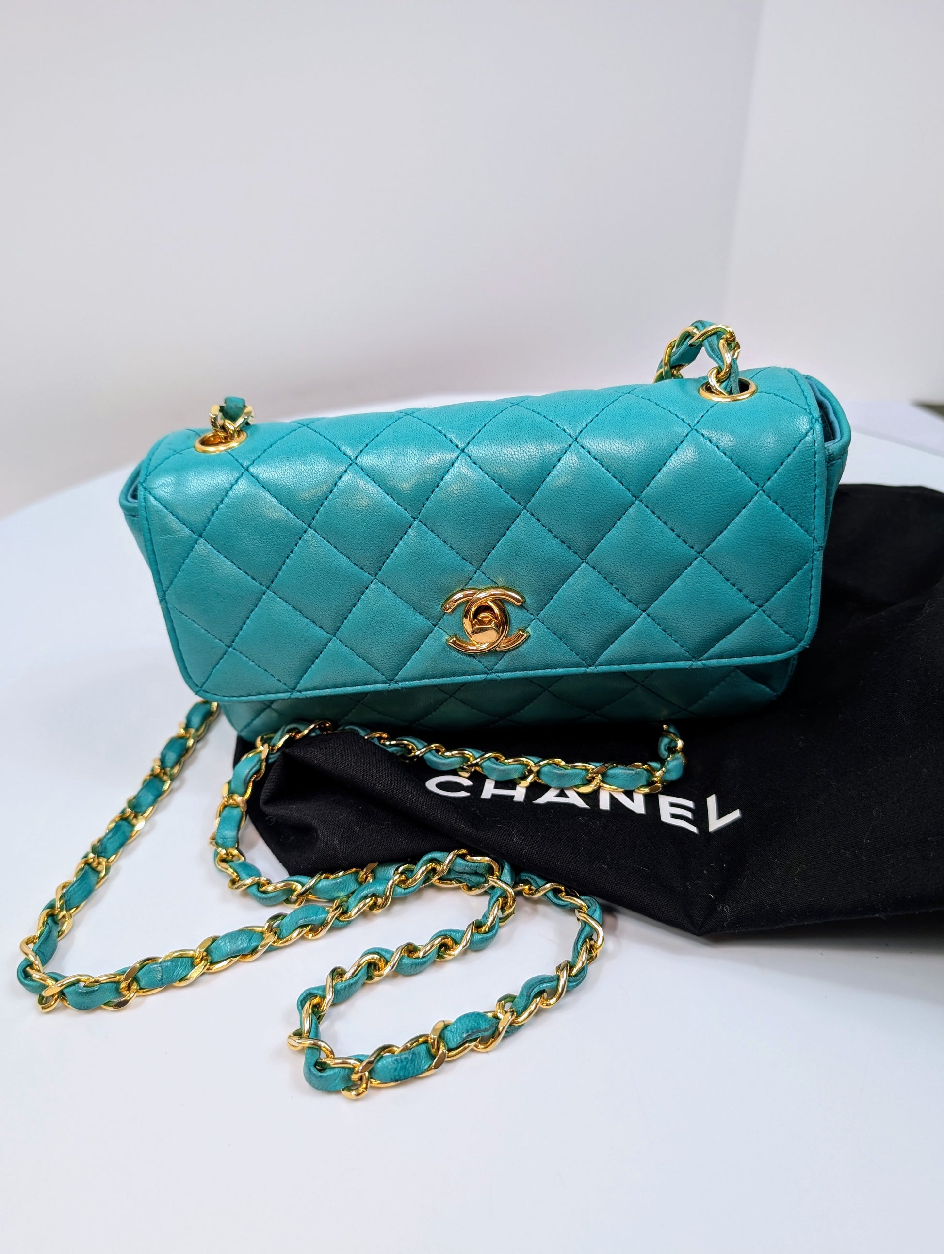 Chanel Vintage Teal Mini Rectangular Classic Flap Bag