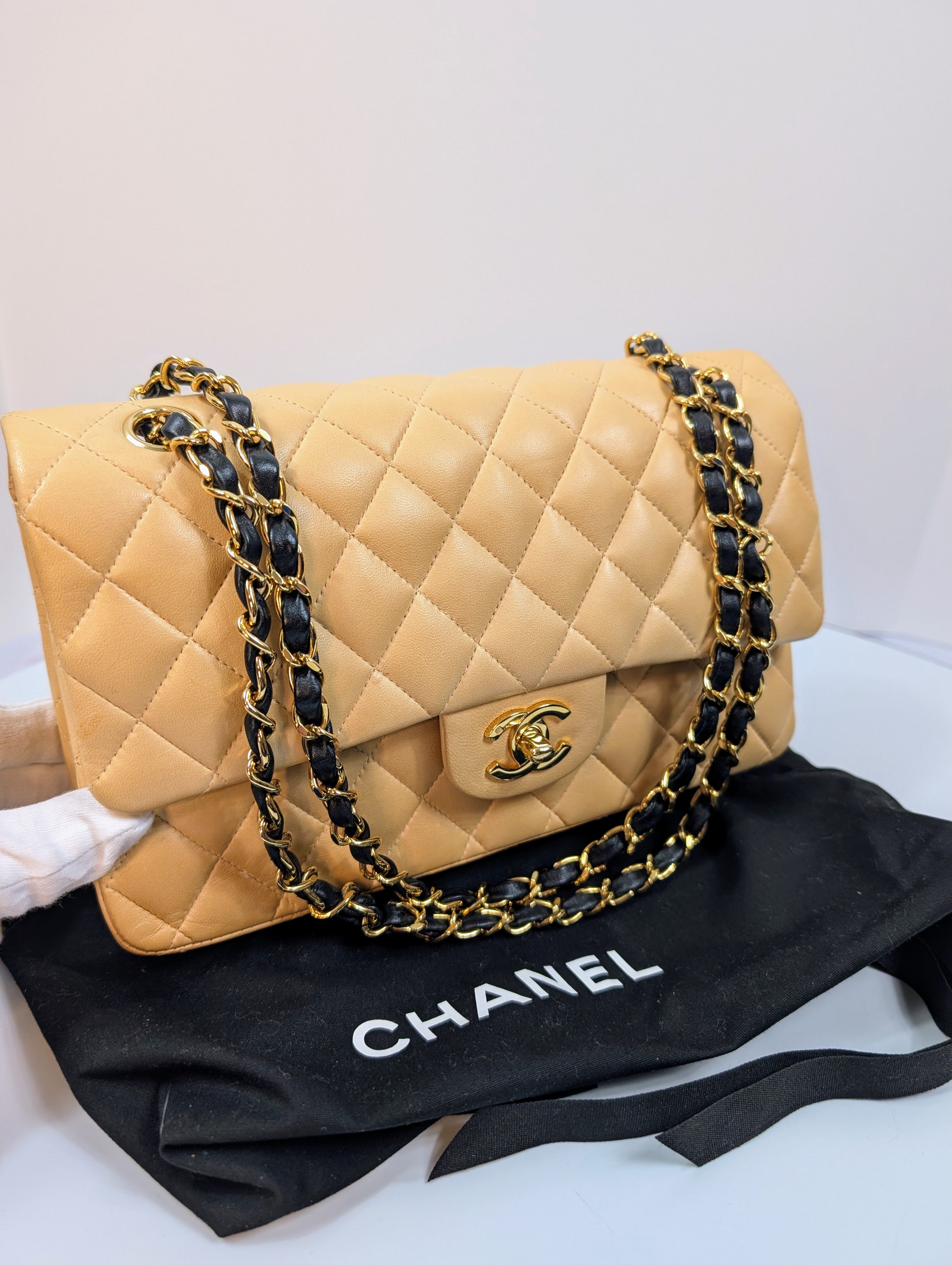 Chanel Rare Vintage Classic Double Flap Bag in Pale Yellow Lambskin with Black Hardware