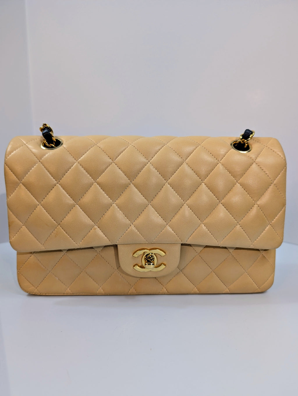 Chanel Rare Vintage Classic Double Flap Bag in Pale Yellow Lambskin with Black Hardware