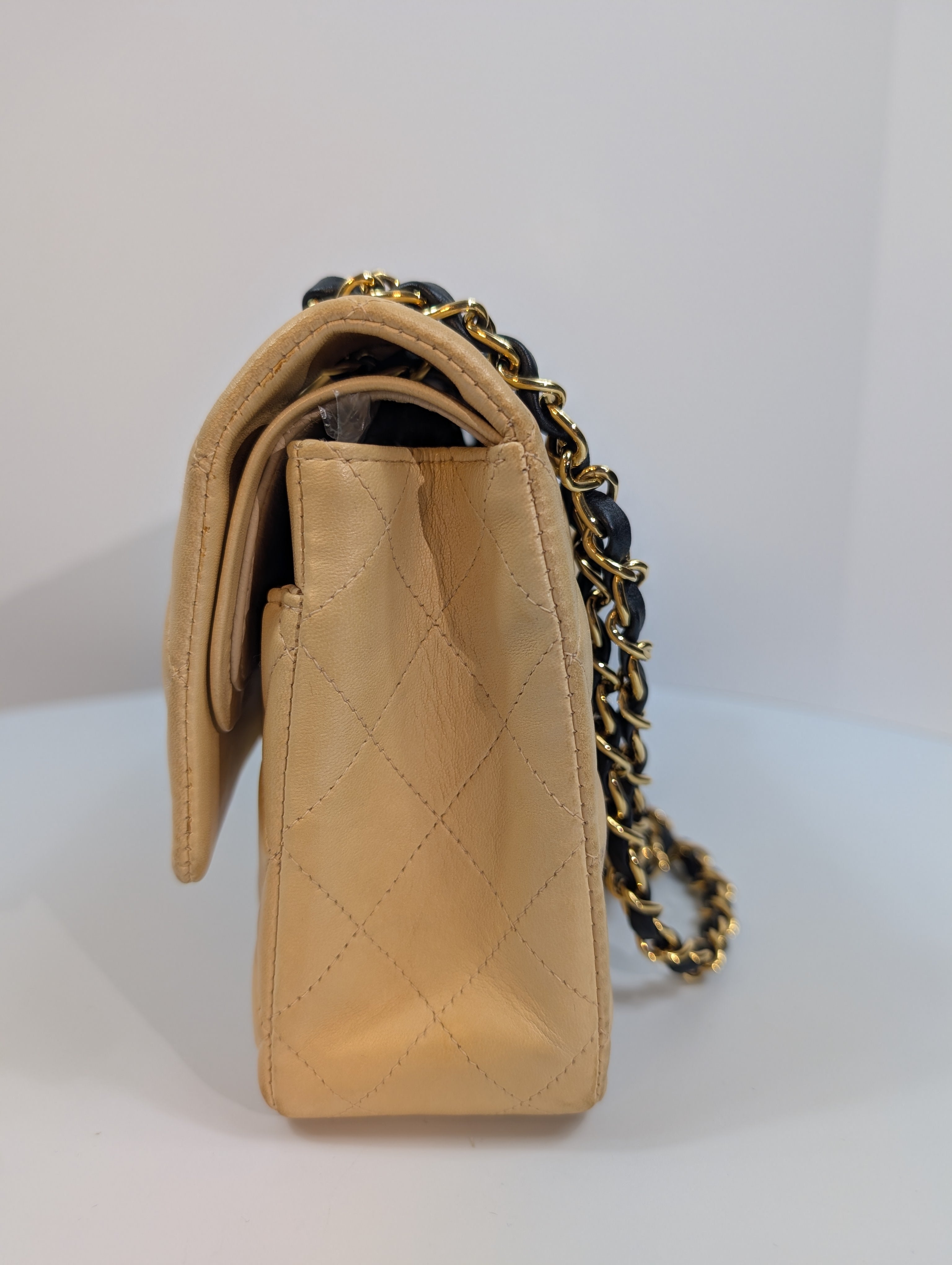 Chanel Rare Vintage Classic Double Flap Bag in Pale Yellow Lambskin with Black Hardware