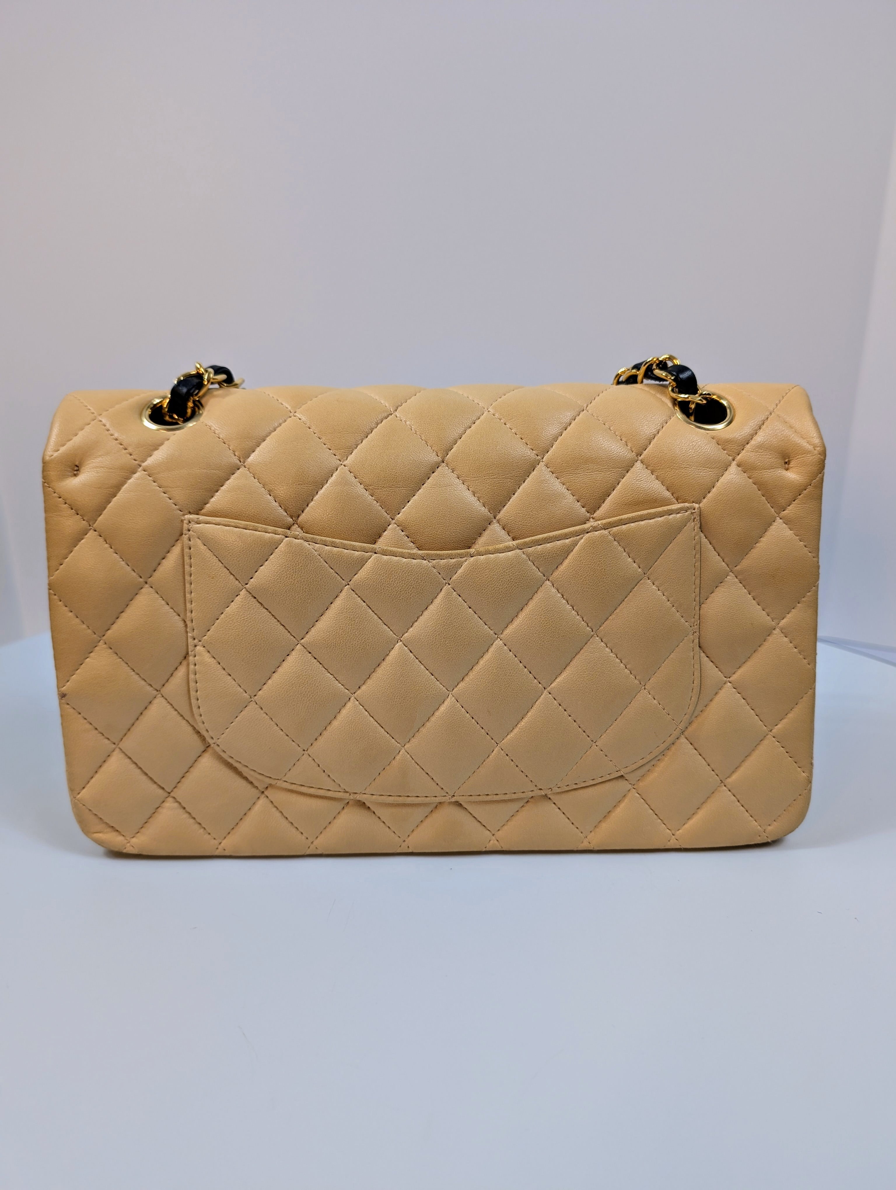 Chanel Rare Vintage Classic Double Flap Bag in Pale Yellow Lambskin with Black Hardware