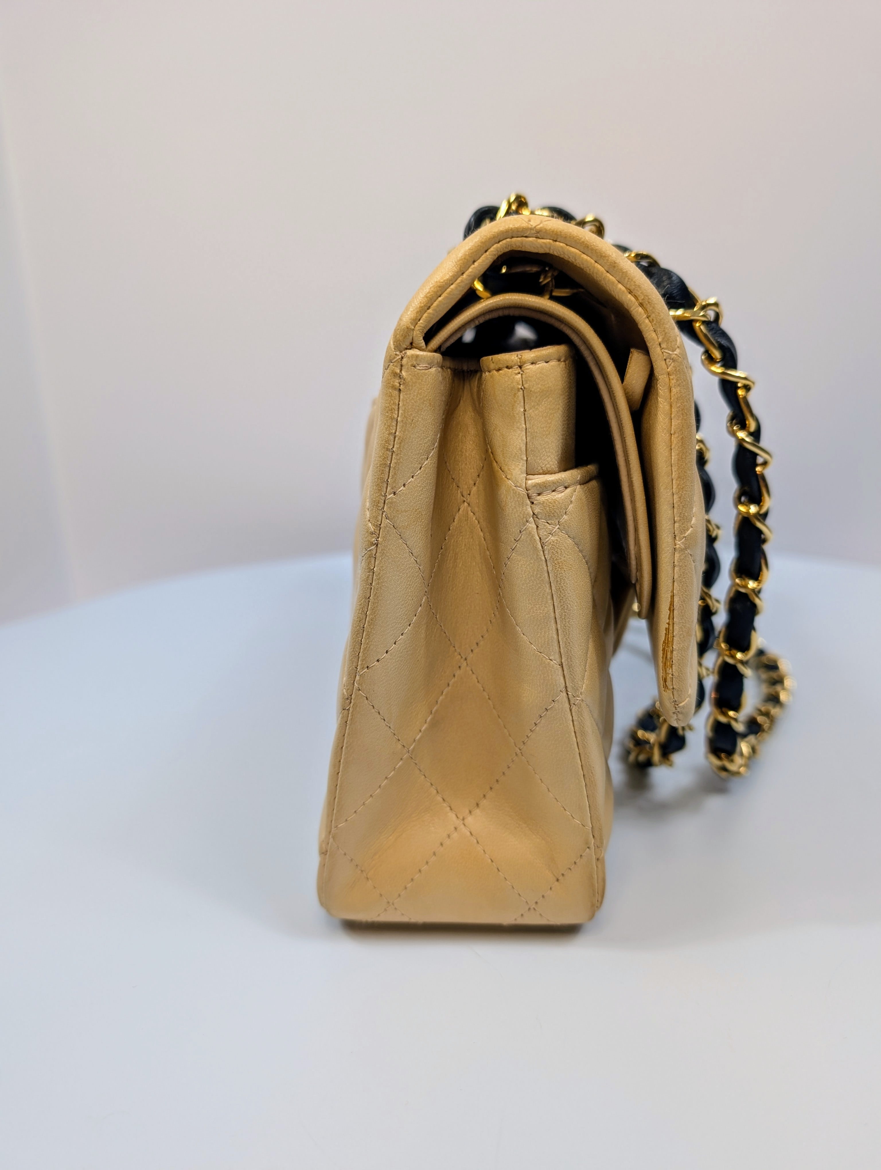 Chanel Rare Vintage Classic Double Flap Bag in Pale Yellow Lambskin with Black Hardware