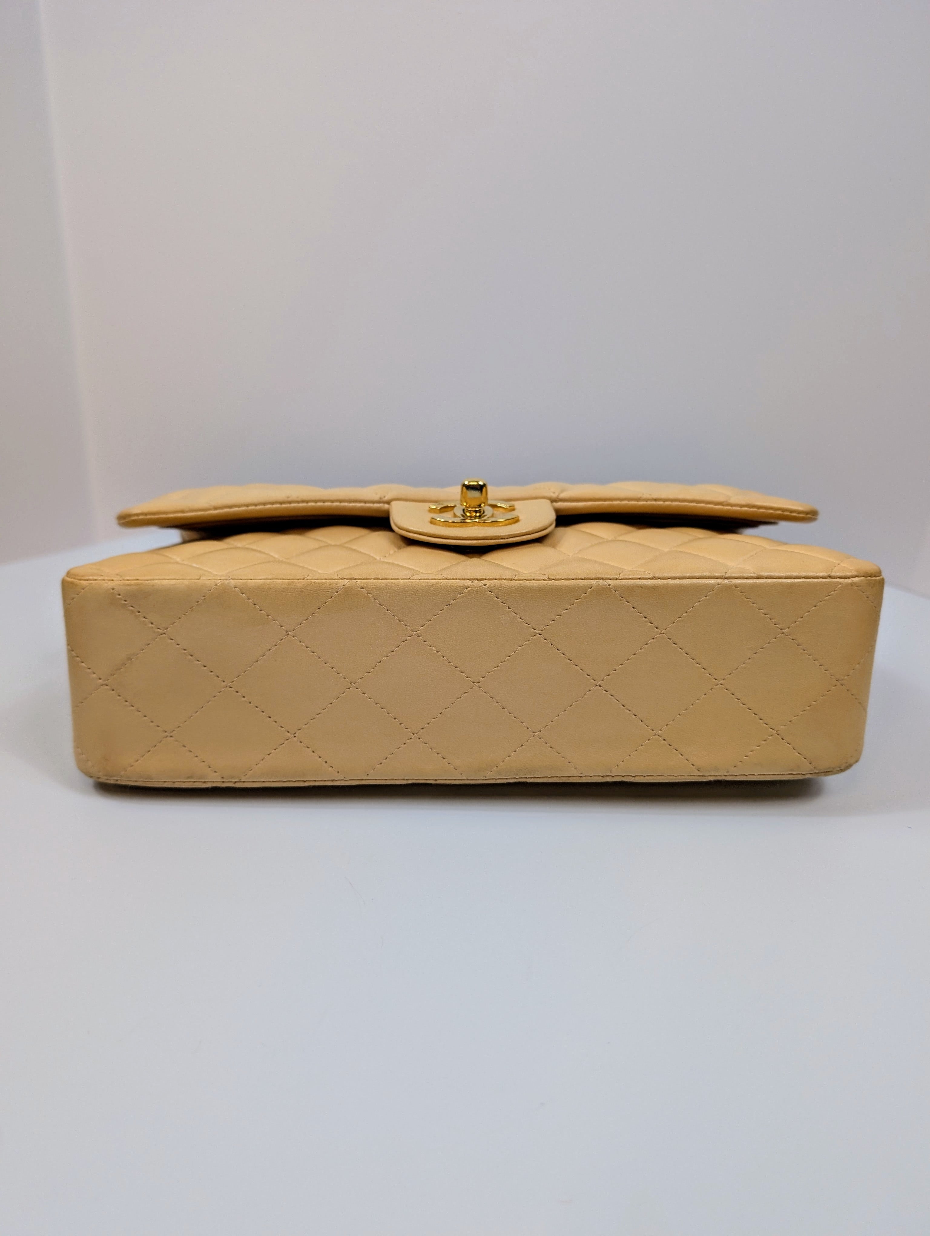 Chanel Rare Vintage Classic Double Flap Bag in Pale Yellow Lambskin with Black Hardware