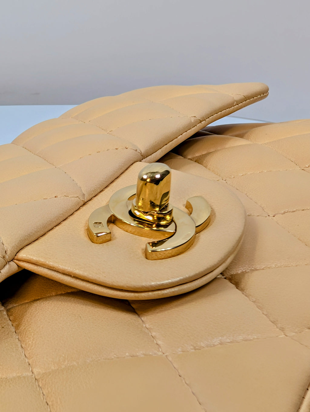 Chanel Rare Vintage Classic Double Flap Bag in Pale Yellow Lambskin with Black Hardware