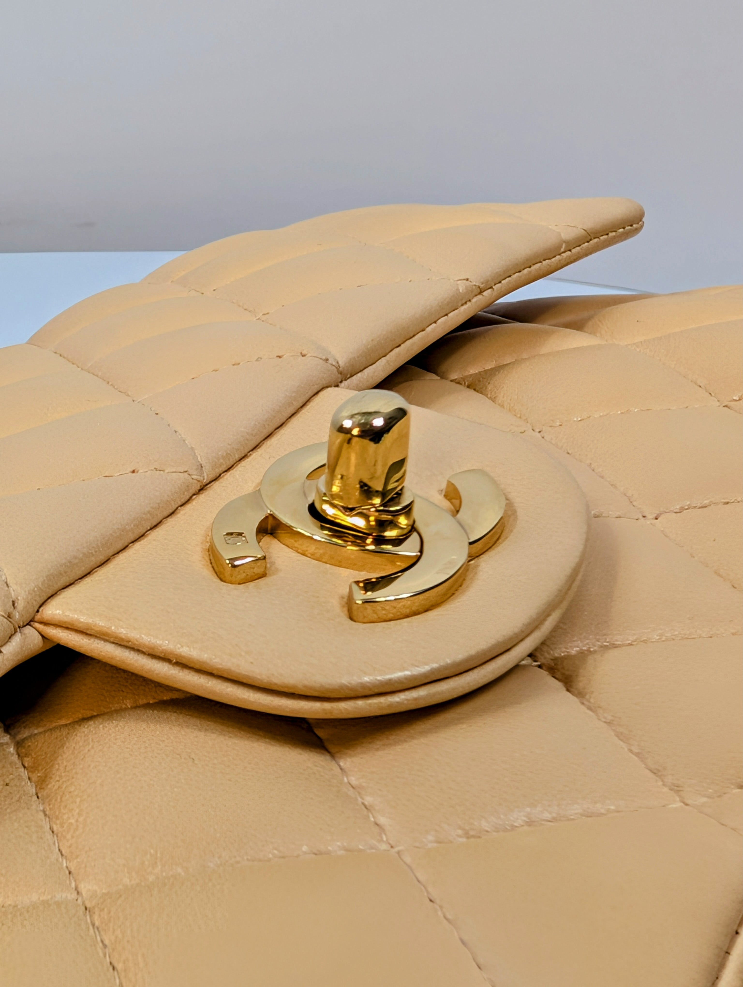 Chanel Rare Vintage Classic Double Flap Bag in Pale Yellow Lambskin with Black Hardware